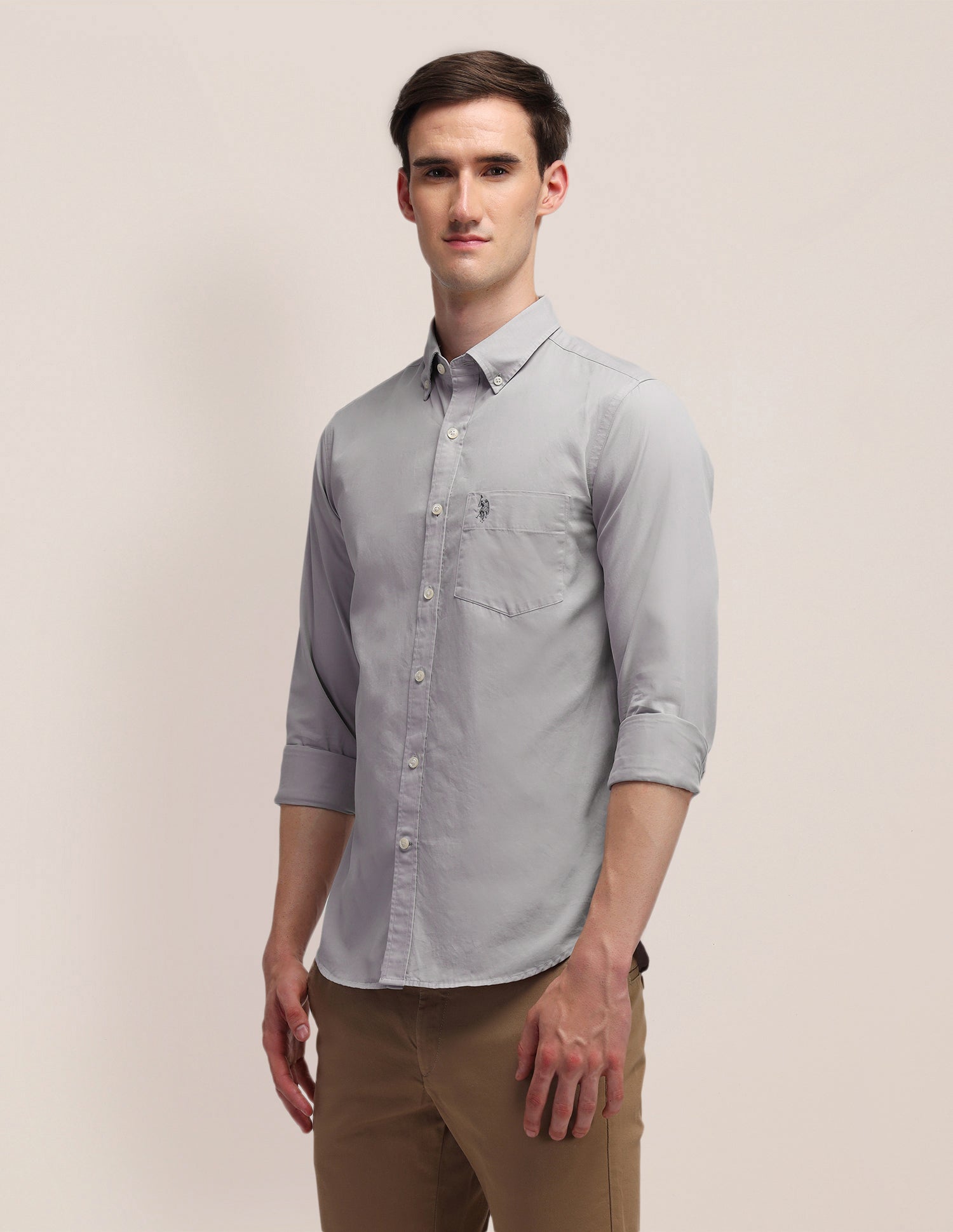 Tailored Fit Cotton Shirt Light Grey - U.S. POLO ASSN. | Large