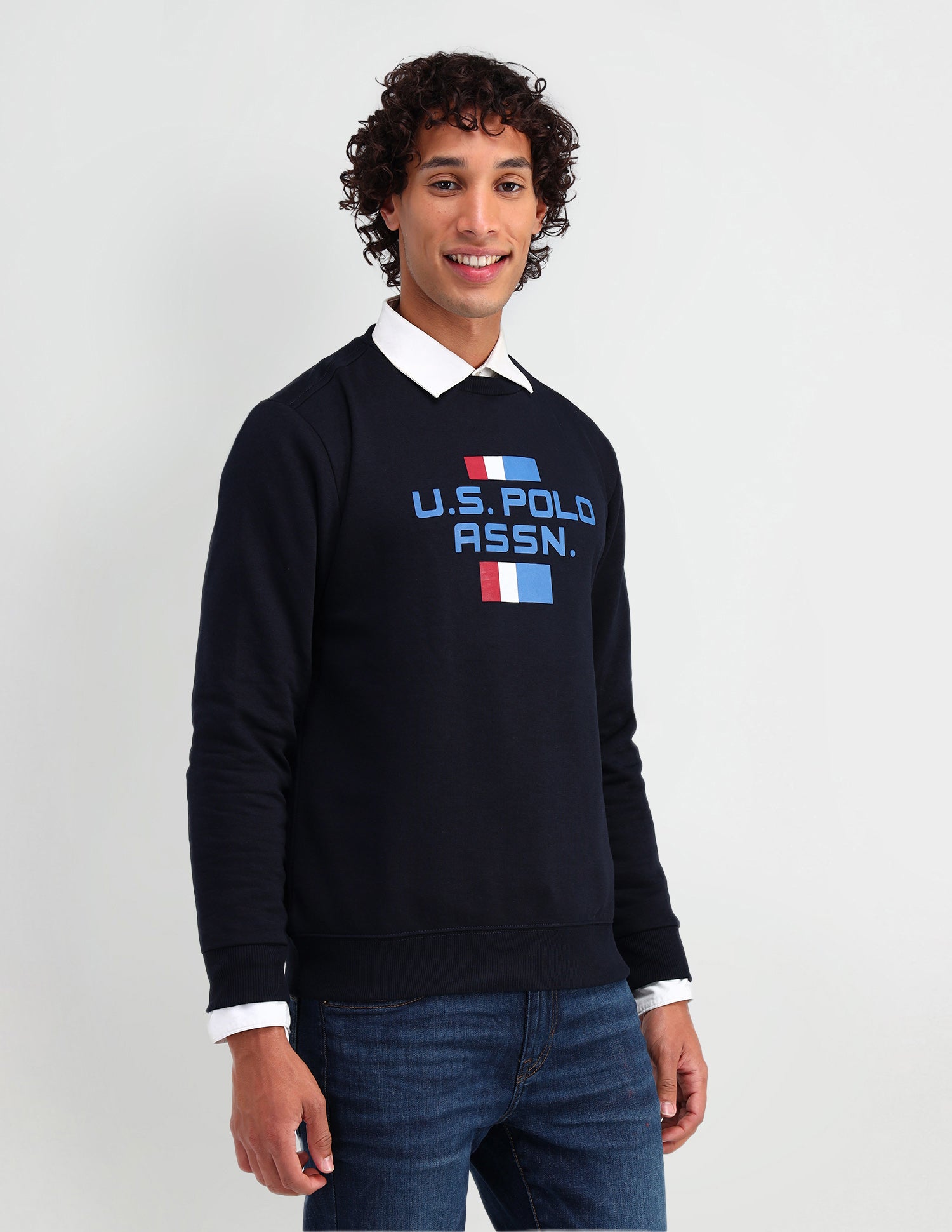 Crew Neck Brand Printed Sweatshirt Navy - U.S. Polo Assn. India | Large