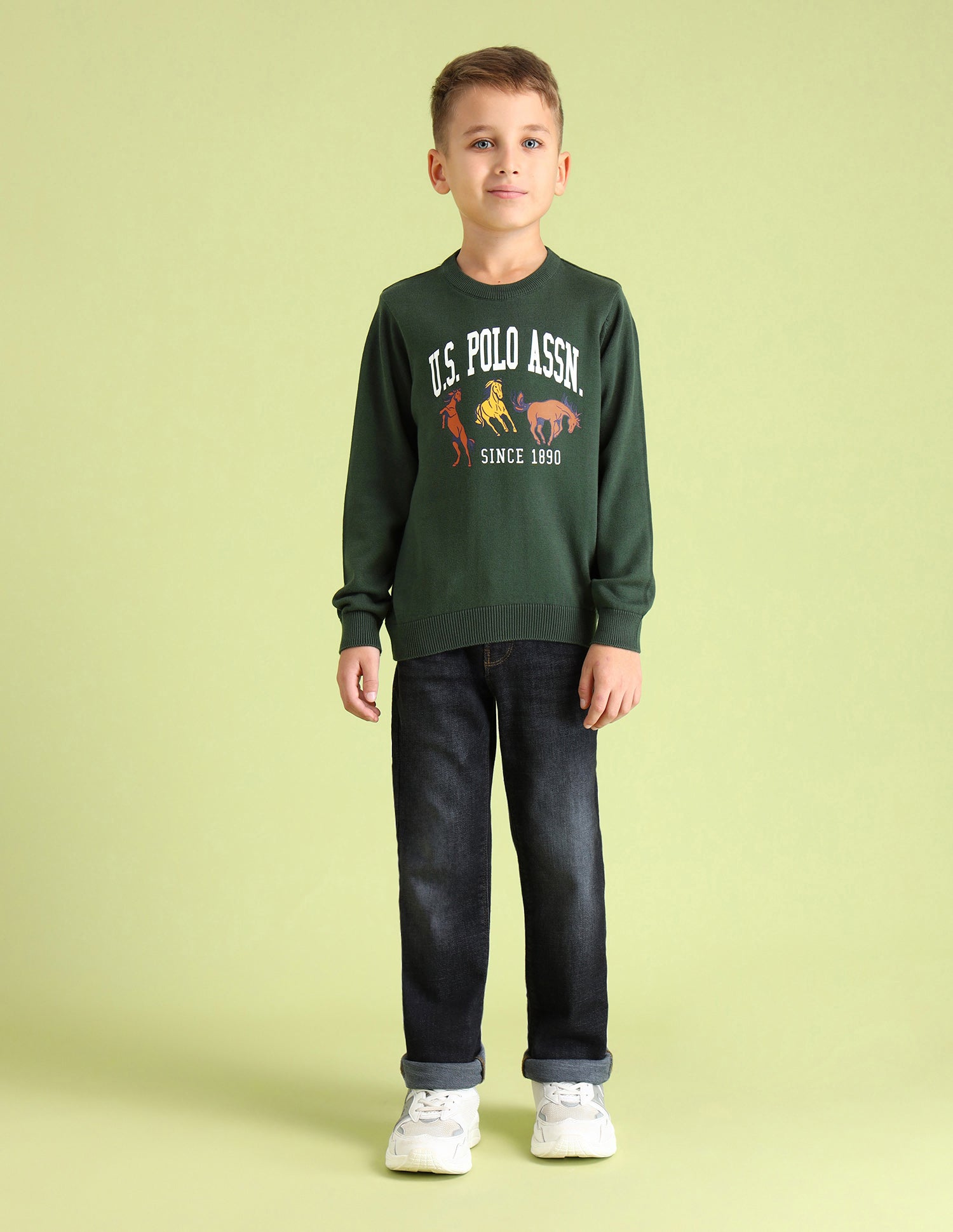 Boys Regular Fit Brand Printed Sweater Dark Green - U.S. POLO ASSN. | Large