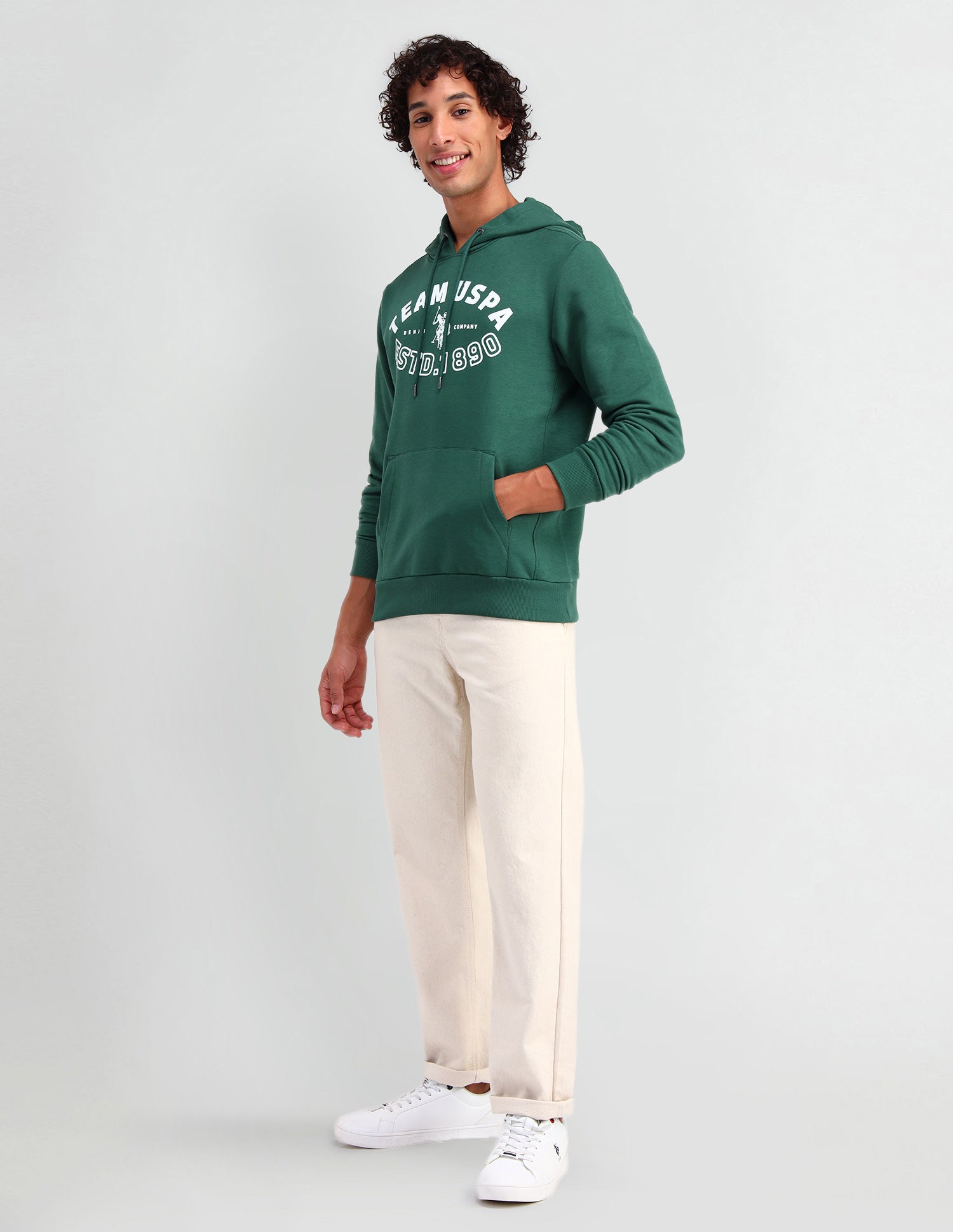 Hooded Brand Printed Sweatshirt Dark Green - U.S. Polo Assn. India | Large