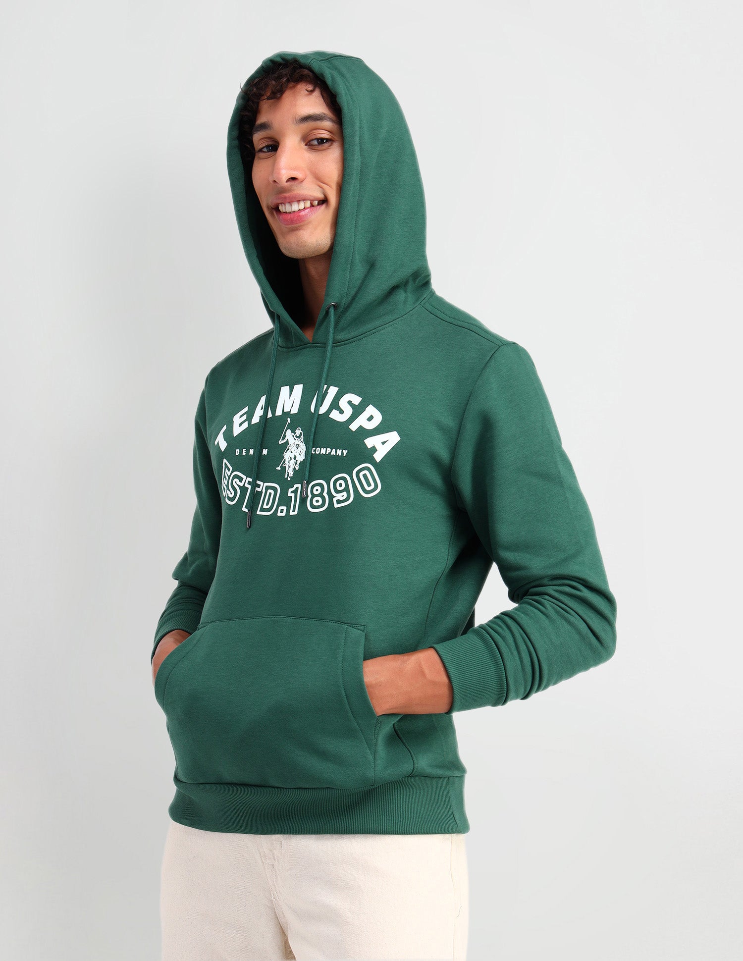 Hooded Brand Printed Sweatshirt Dark Green - U.S. Polo Assn. India | Large