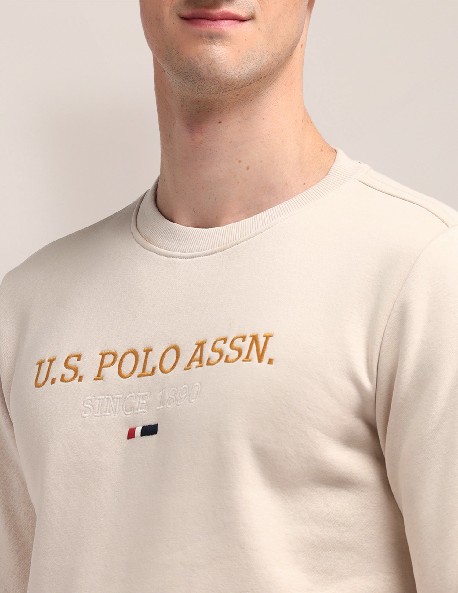 Crew Neck Brand Printed Sweatshirt Beige - U.S. POLO ASSN. | Large