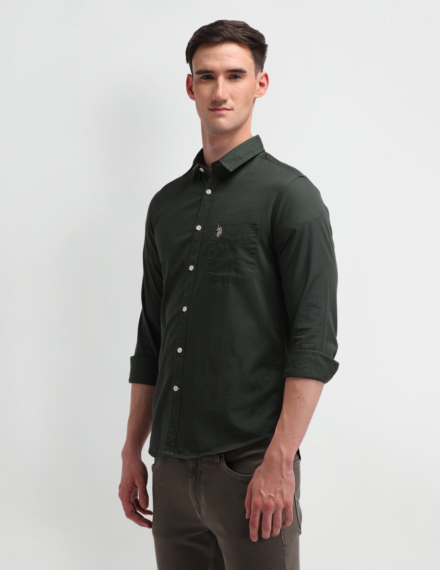 Solid Slim Fit Shirt Green - U.S. Polo Assn. India | Large