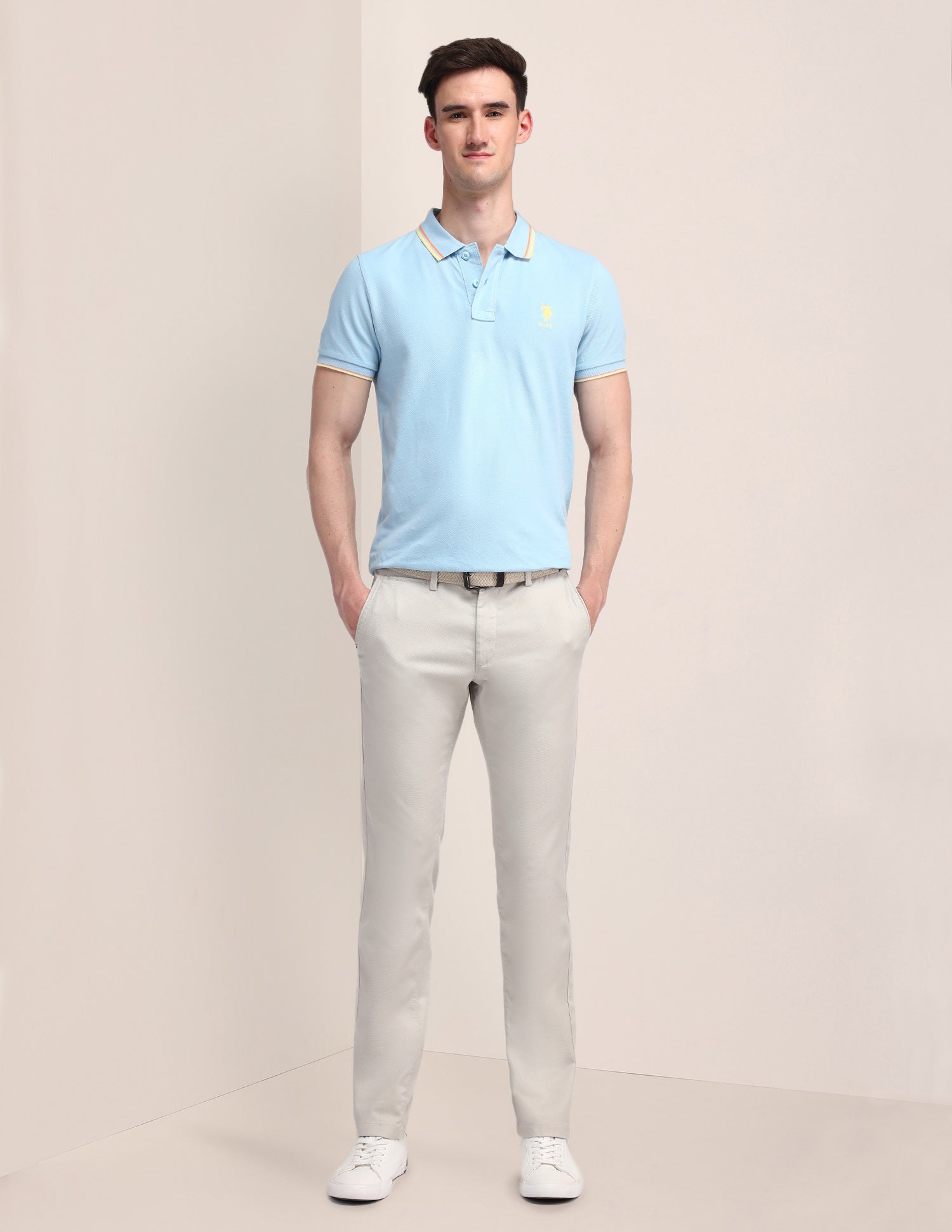 Denver Slim Fit Twill Trousers Stone - U.S. POLO ASSN. | Large