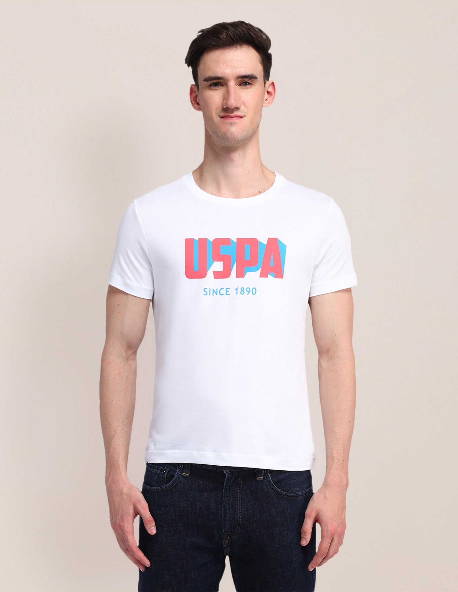 Typographic Printed Slim Fit T-Shirt White - U.S. Polo Assn. India | Large