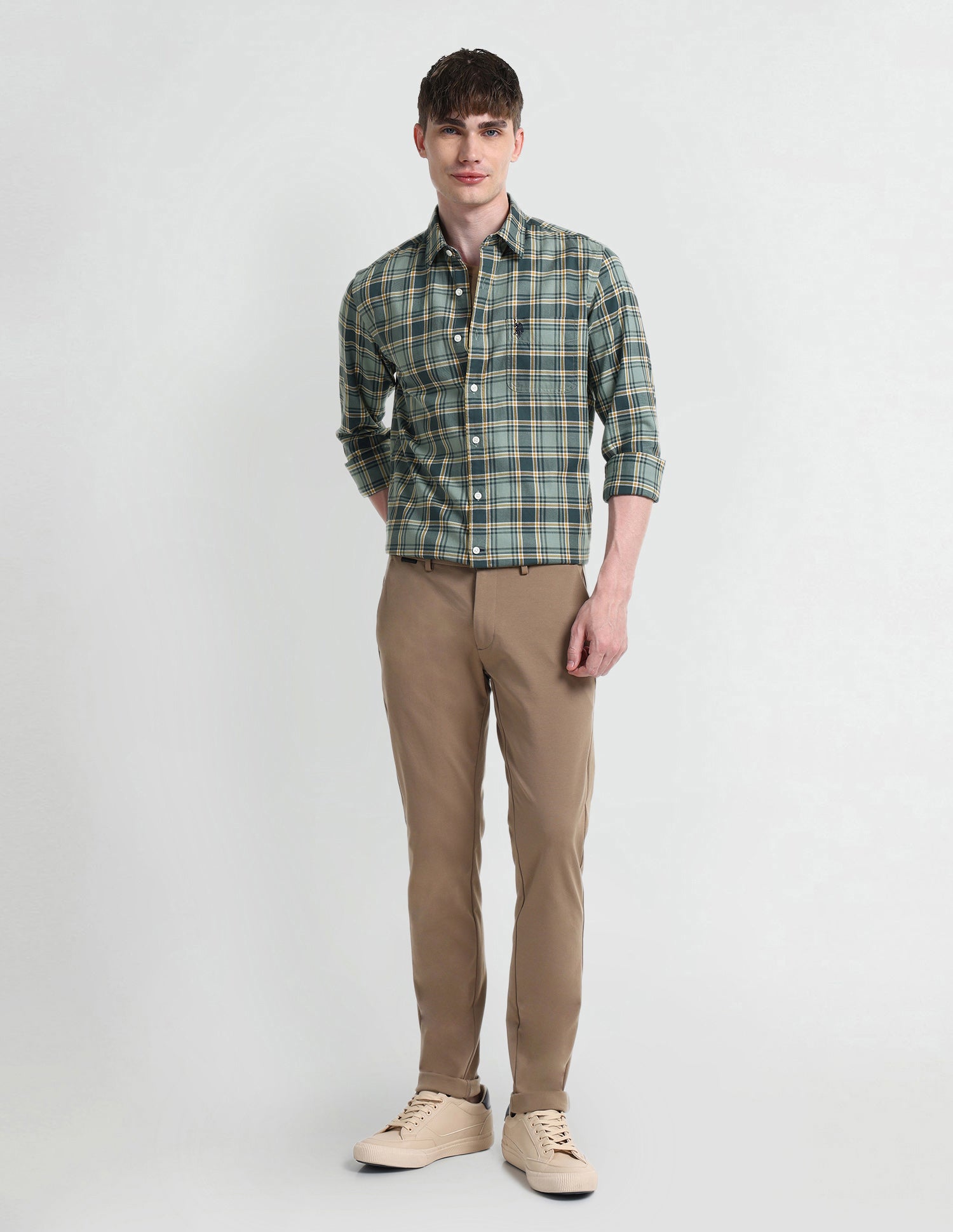 Midscale Checked Slim Fit Shirt Dark-Green - U.S. Polo Assn. India | Large