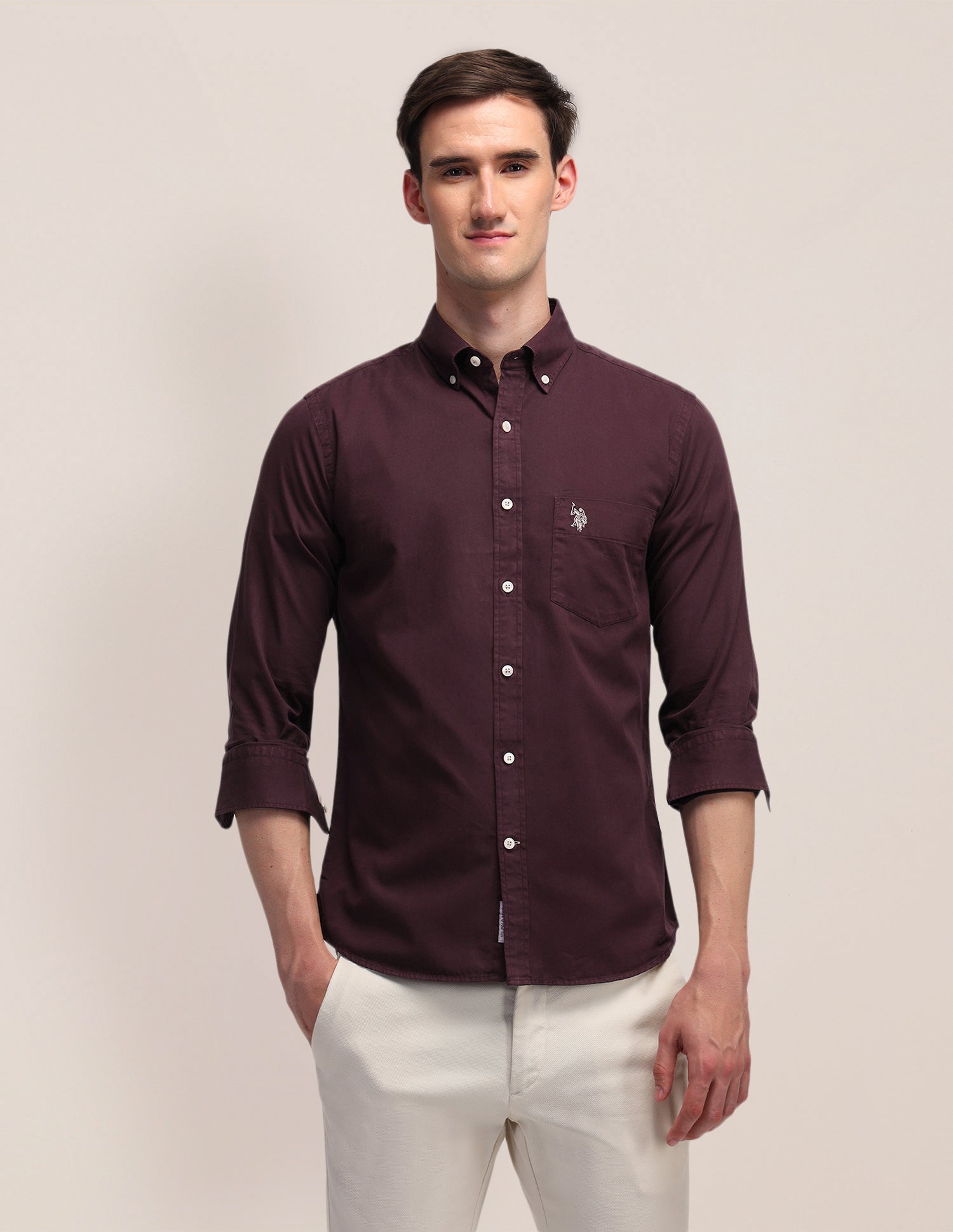 Tailored Fit Cotton Shirt Maroon - U.S. POLO ASSN. | Large