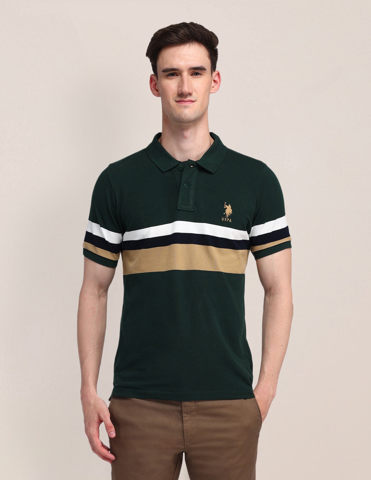 Horizontal Striped Slim Fit Polo Shirt Green - U.S. Polo Assn. India | Large