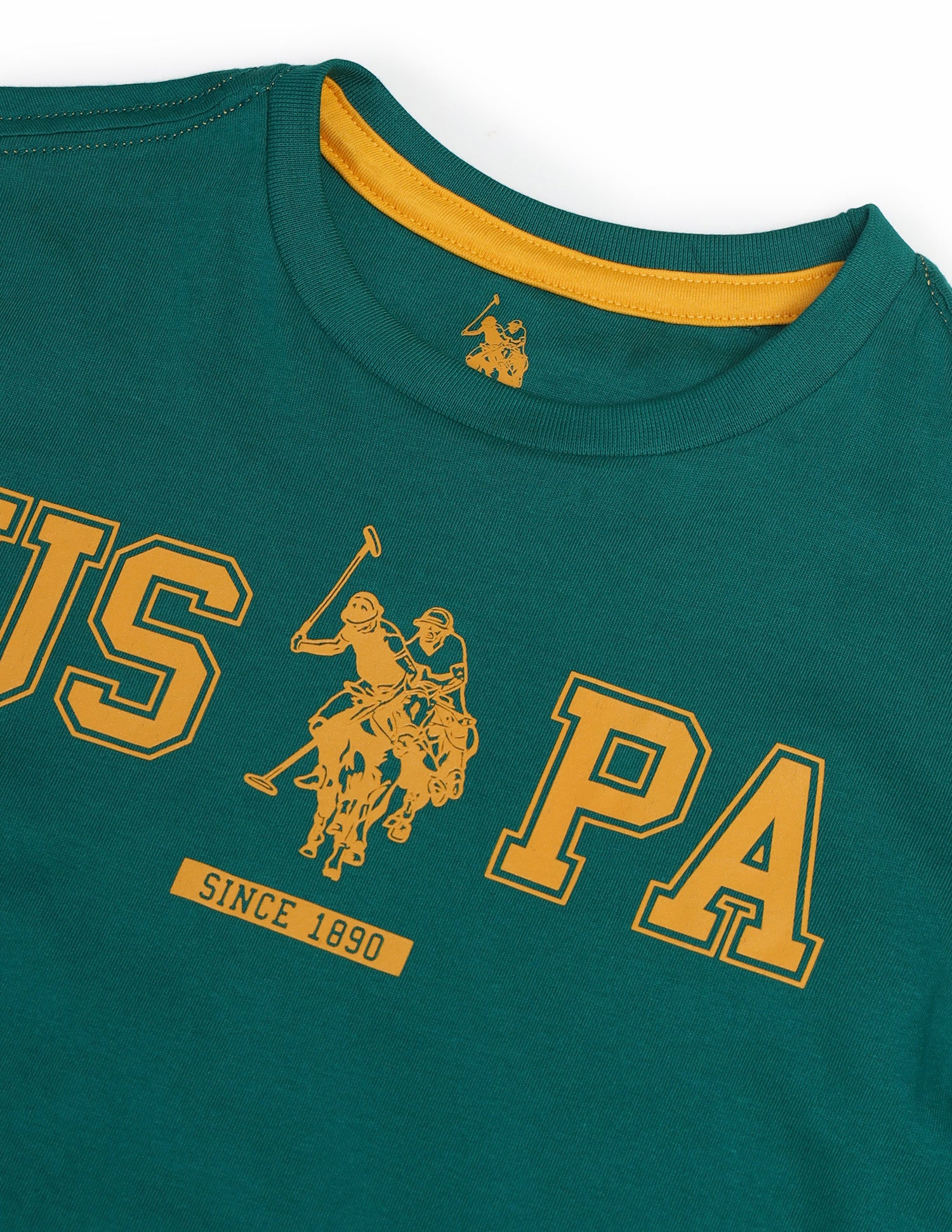 Boys Crew Neck Brand Printed T-Shirt Medium Green - U.S. POLO ASSN. | Large