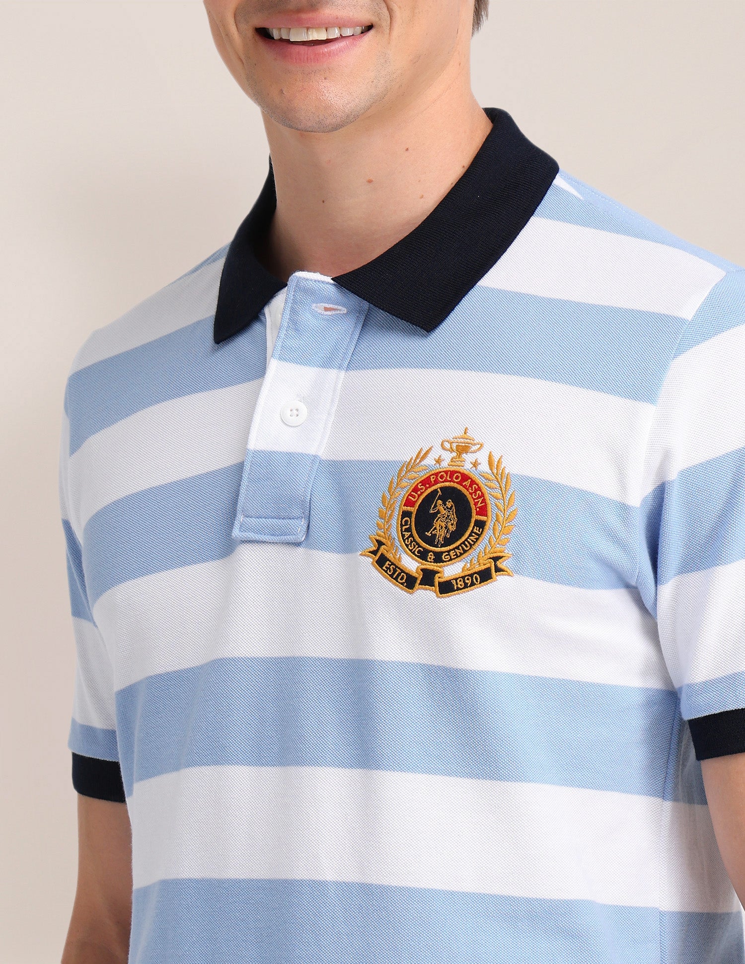Horizontal Striped Slim Fit Polo Shirt Light Blue - U.S. POLO ASSN. | Large