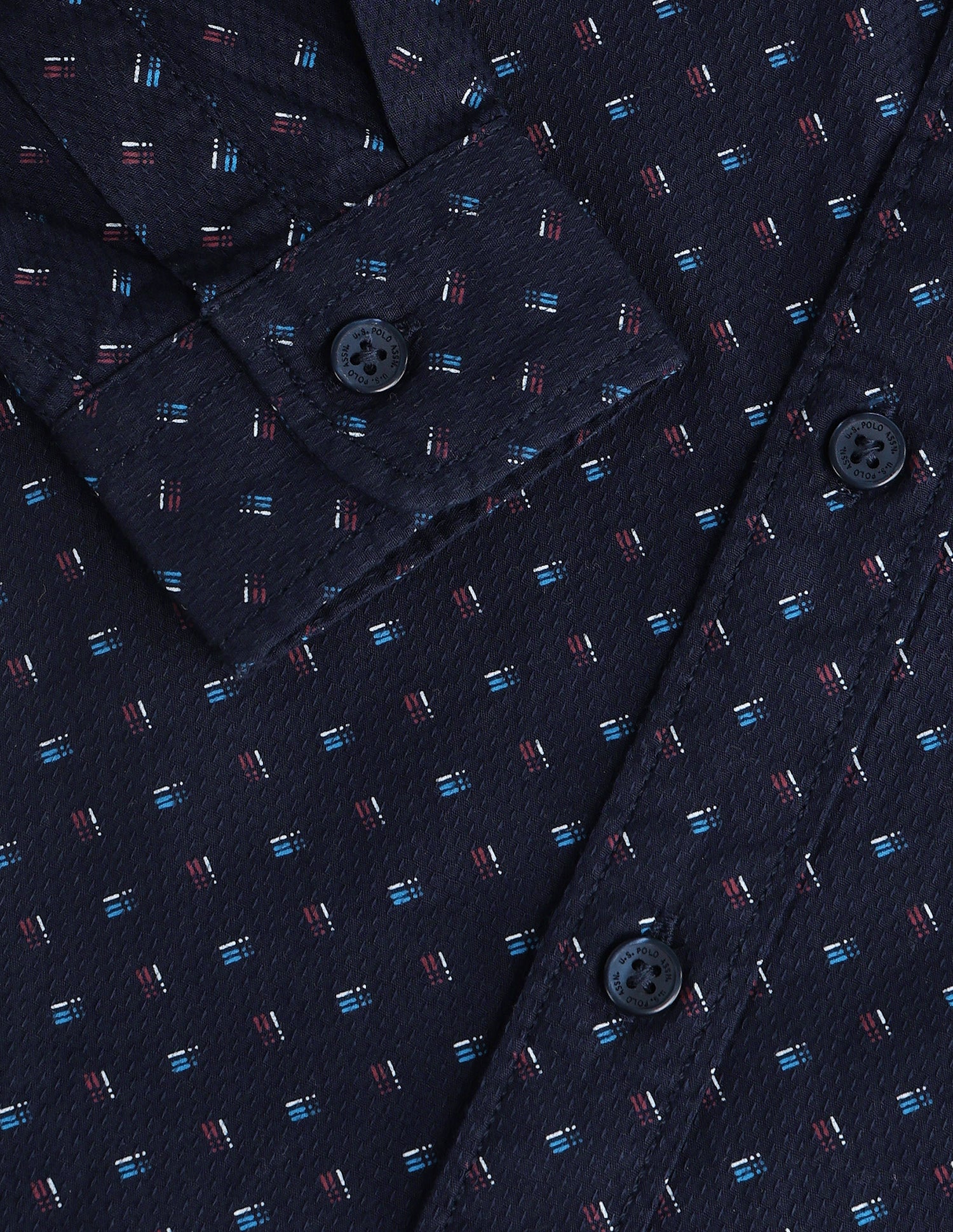 Boys Regular Fit Twill Weave All-Over Shirt Navy - U.S. POLO ASSN. | Large