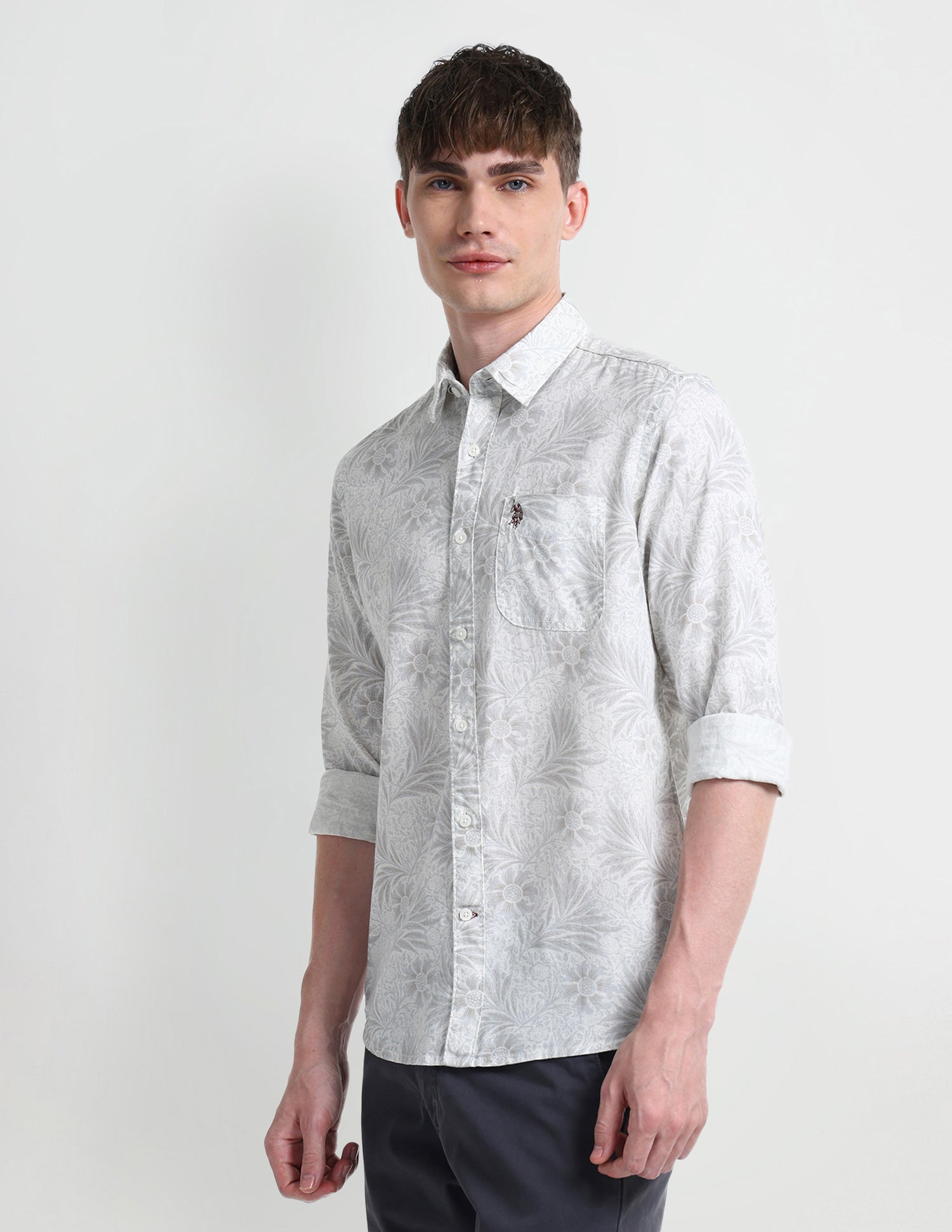 Floral Slim Fit Shirt Light-Grey - U.S. Polo Assn. India | Large