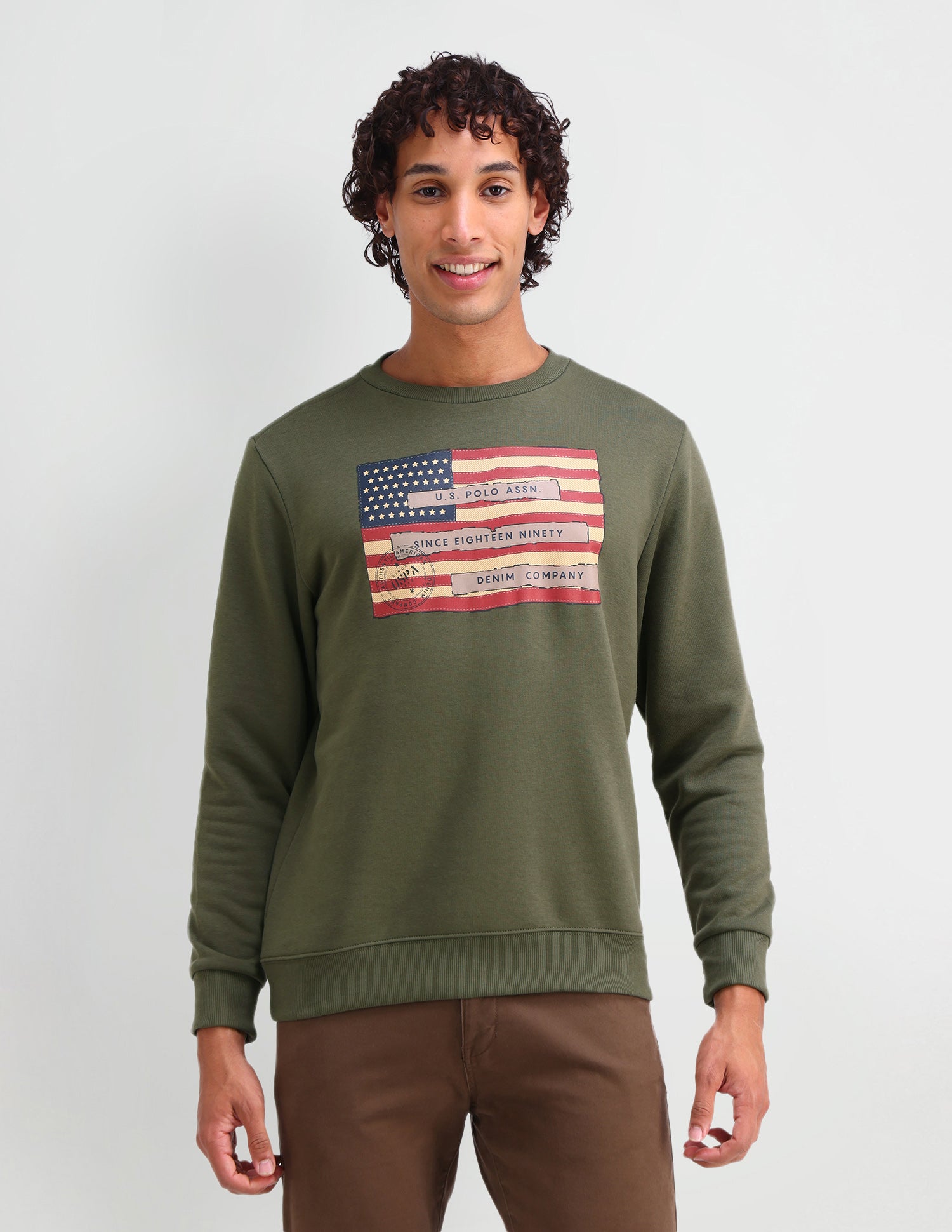 Crew Neck Graphic printed Sweatshirt Olive - U.S. POLO ASSN. | Large