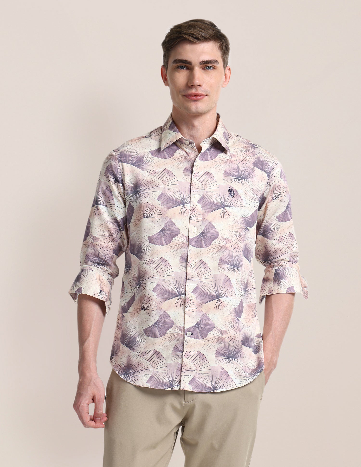 All-over Regular Fit Shirt Beige - U.S. POLO ASSN. | Large