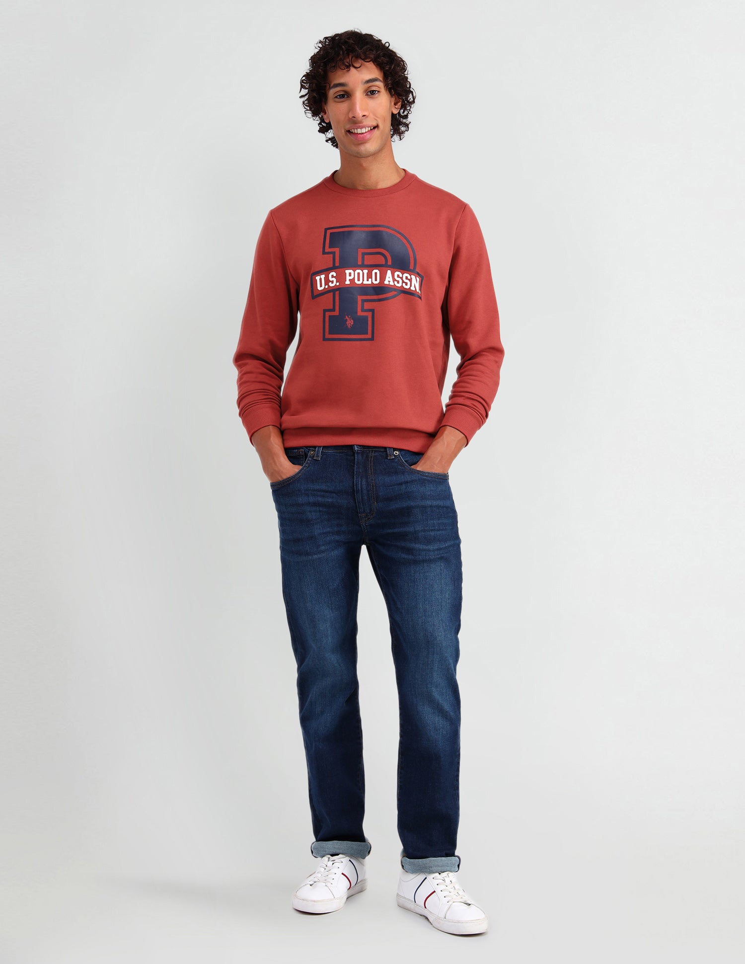 Crew Neck Brand Printed Sweatshirt Red - U.S. Polo Assn. India | Large