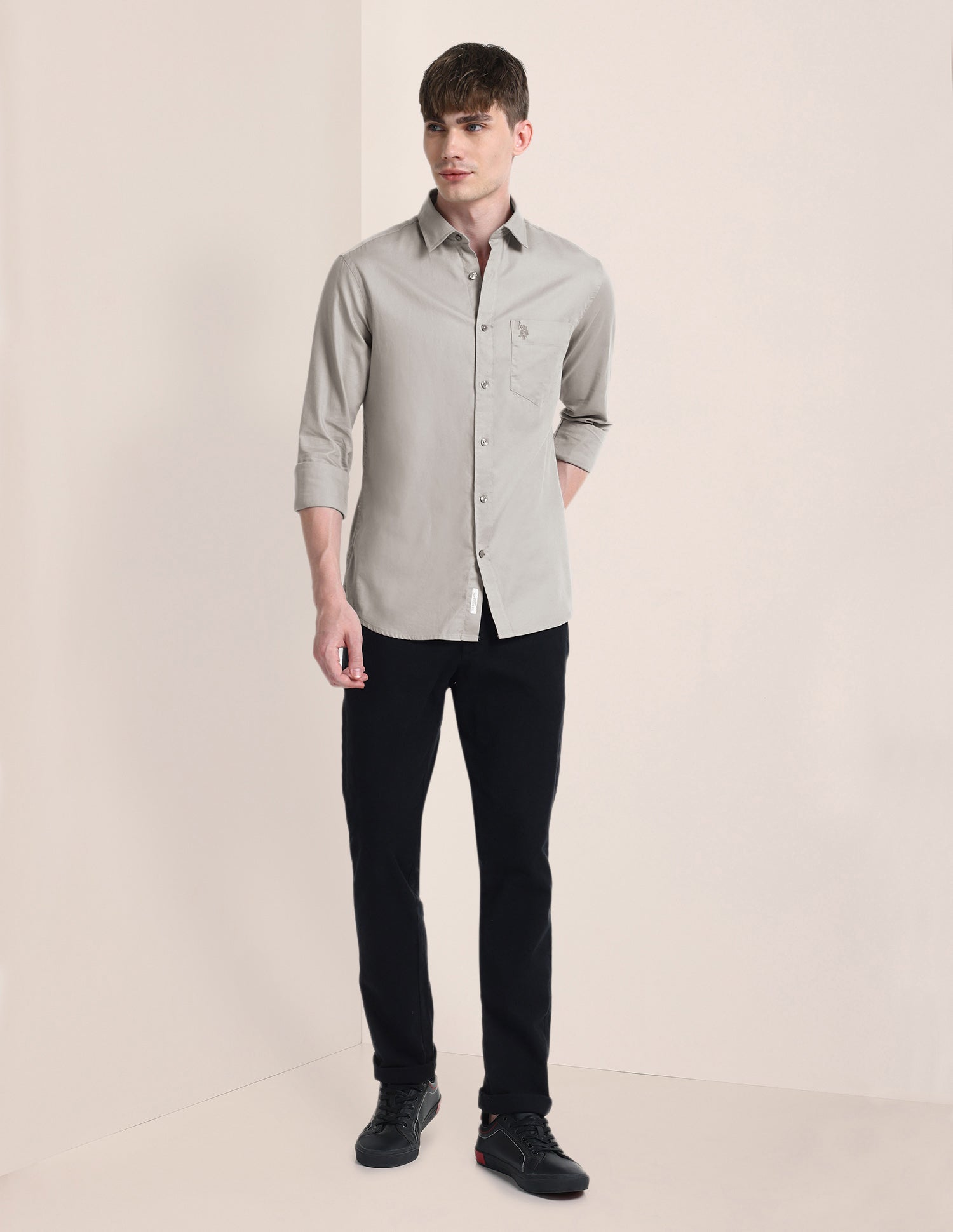 Solid Slim Fit Shirt Light-Grey - U.S. Polo Assn. India | Large
