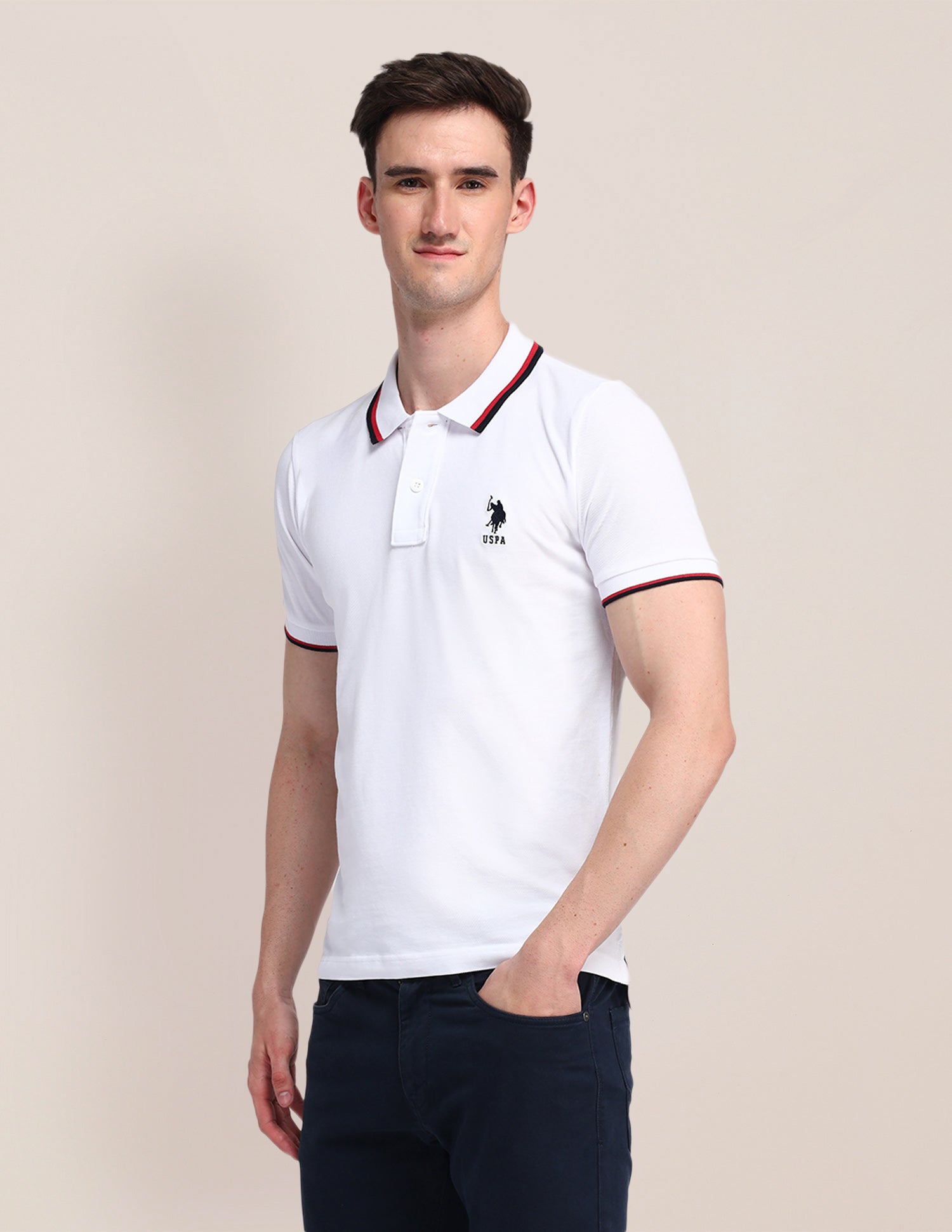 Solid Cotton Polo Shirt White - U.S. Polo Assn. India | Large