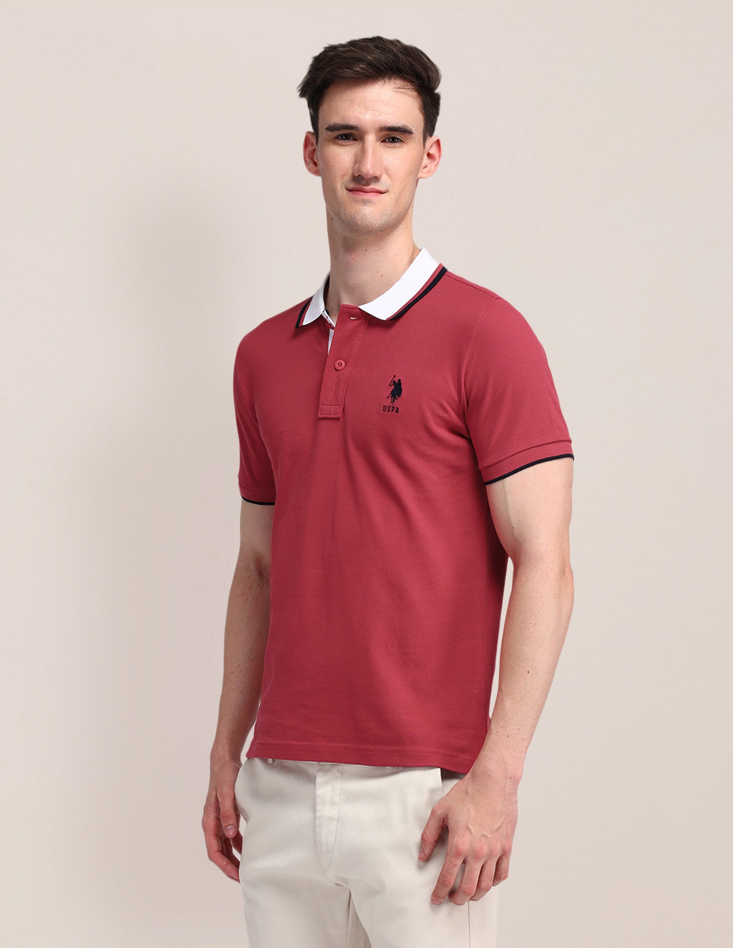 Solid Slim Fit Polo Shirt Red - U.S. Polo Assn. India | Large