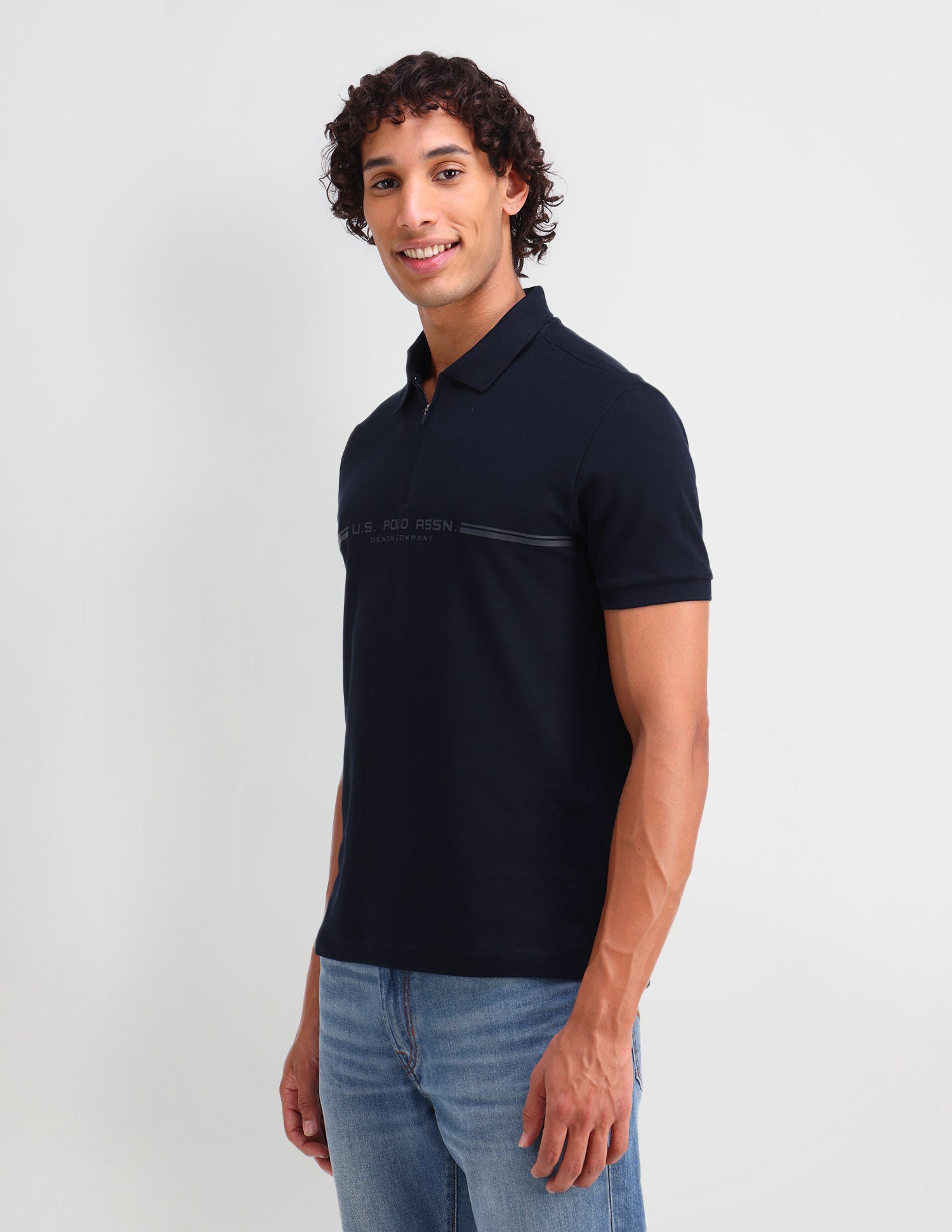 Brand Printed Muscle Fit Polo Shirt Navy - U.S. POLO ASSN. | Large