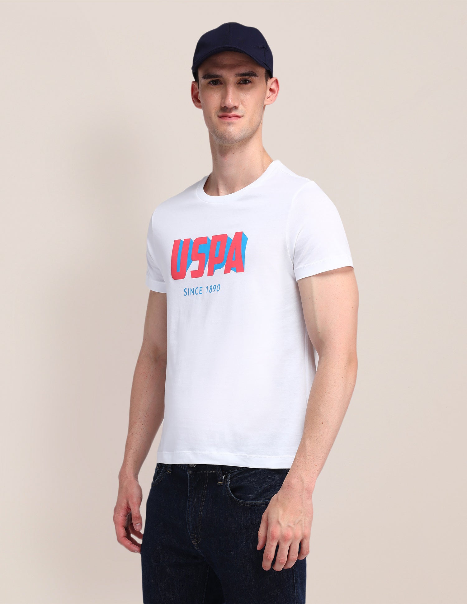 Typographic Printed Slim Fit T-Shirt White - U.S. Polo Assn. India | Large