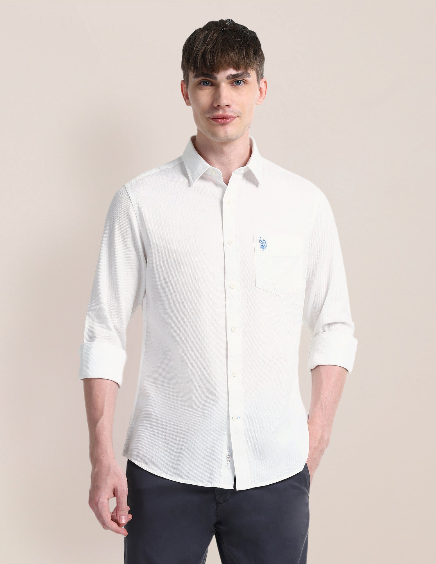 Solid Slim Fit Shirt White - U.S. Polo Assn. India | Large