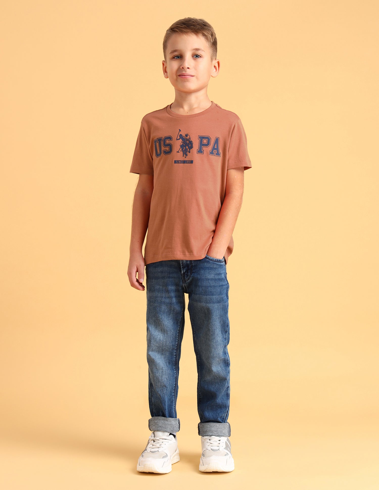 Boys Crew Neck Brand Printed T-Shirt Rust - U.S. Polo Assn. India | Large