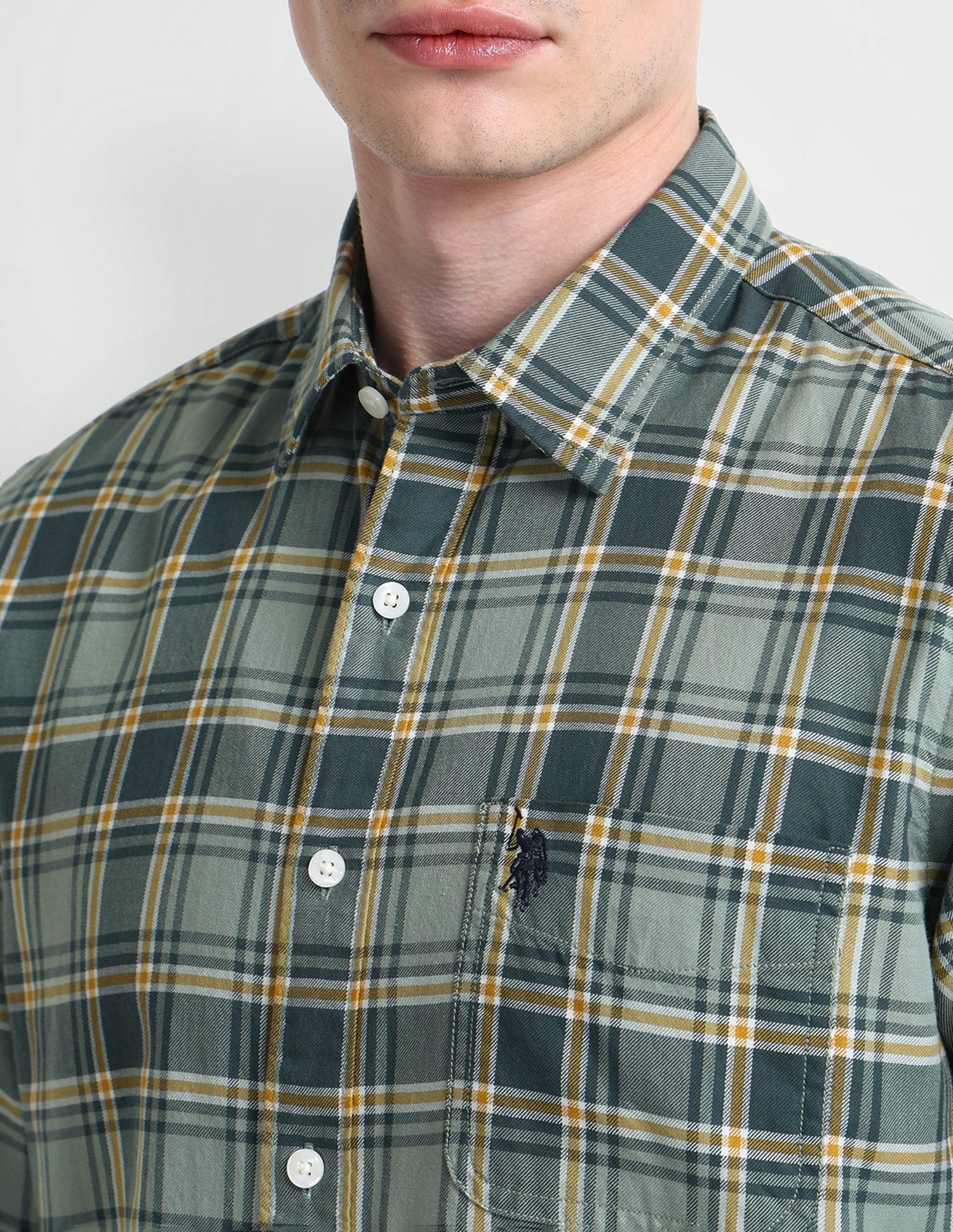 Midscale Checked Slim Fit Shirt Dark-Green - U.S. Polo Assn. India | Large