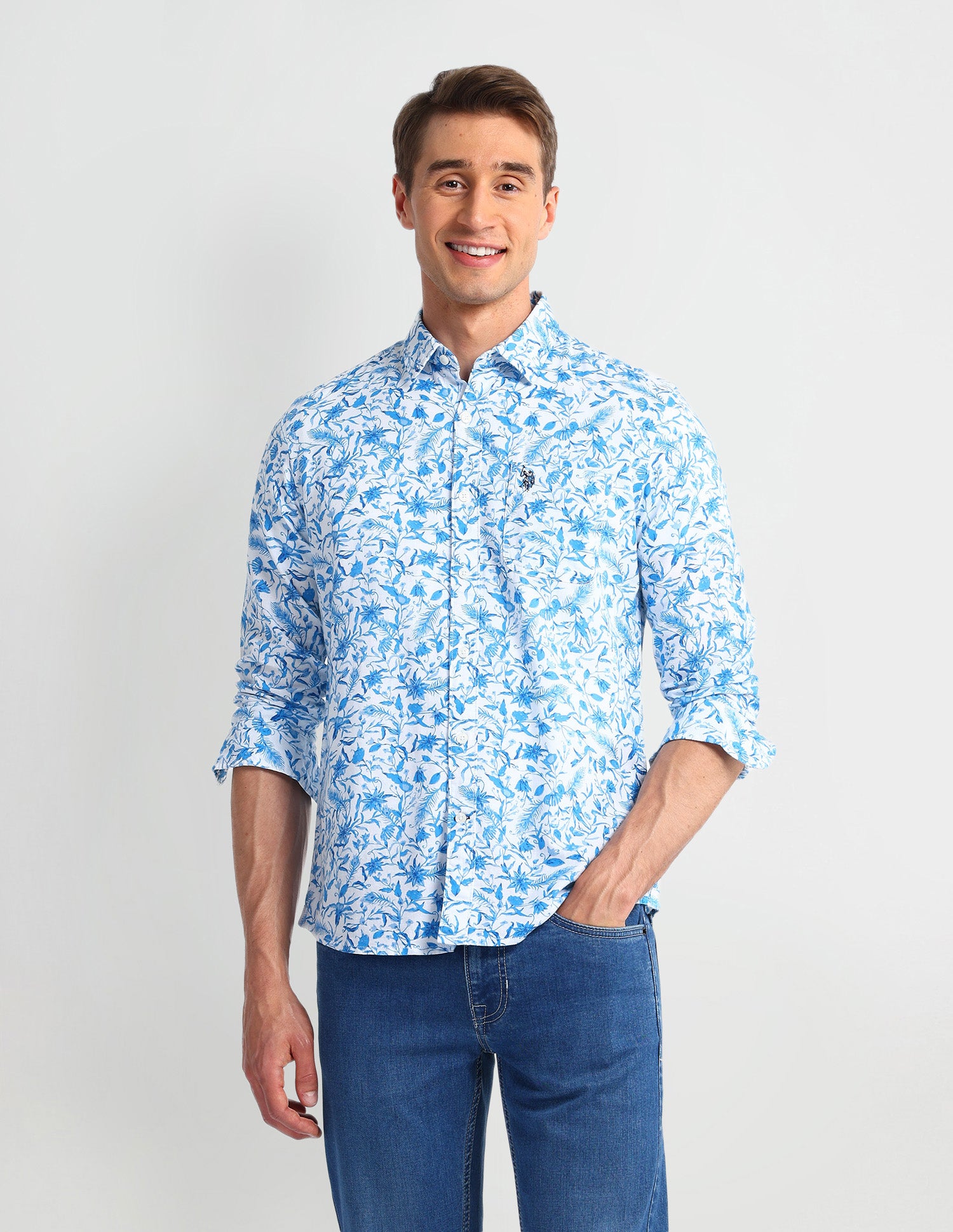 Floral Slim Fit Shirt Blue - U.S. Polo Assn. India | Large