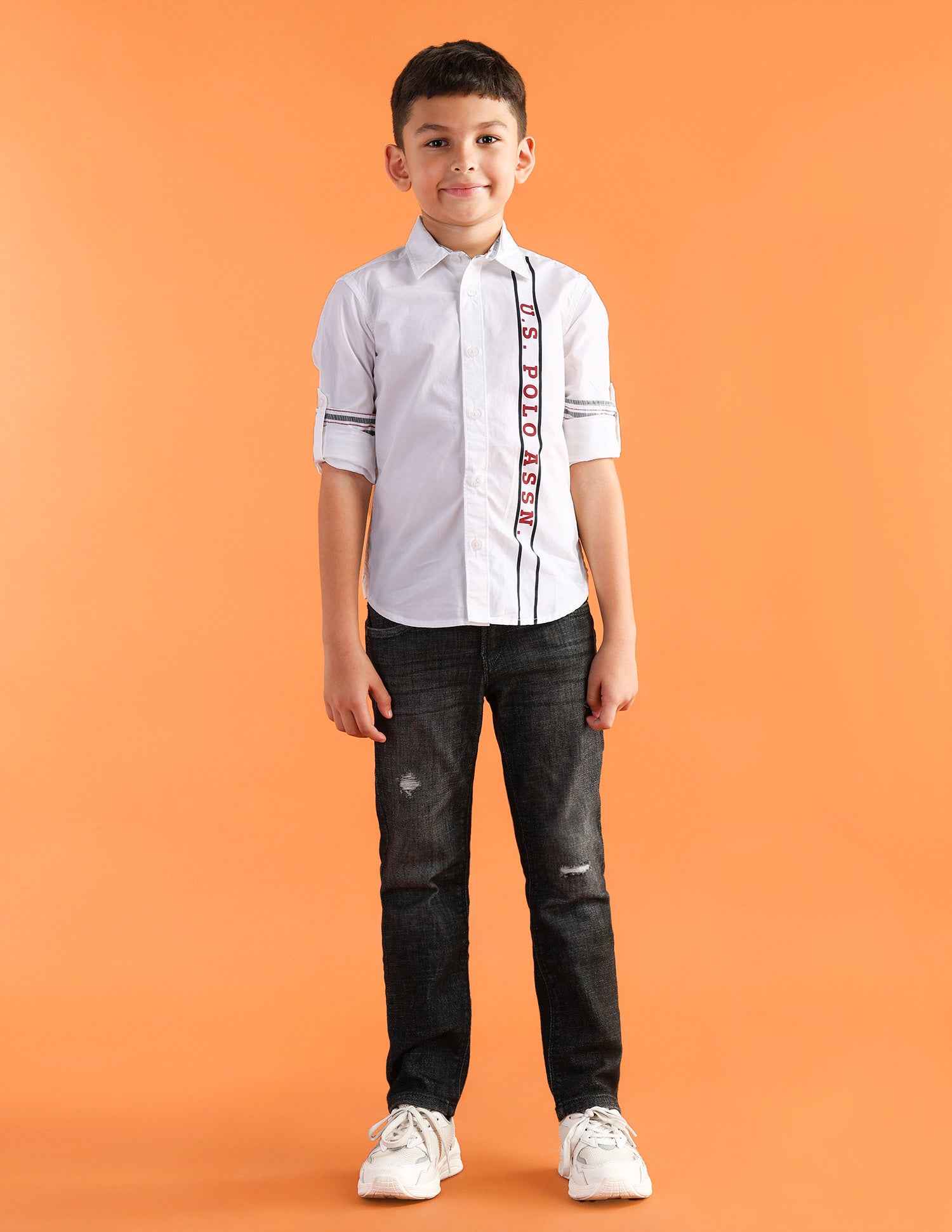 Boys Regular Fit Brand Printed Shirt White - U.S. Polo Assn. India | Large