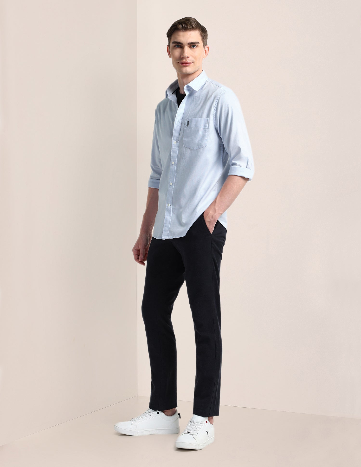 Solid Regular Fit Formal Shirt Light-Blue - U.S. POLO ASSN. | Large