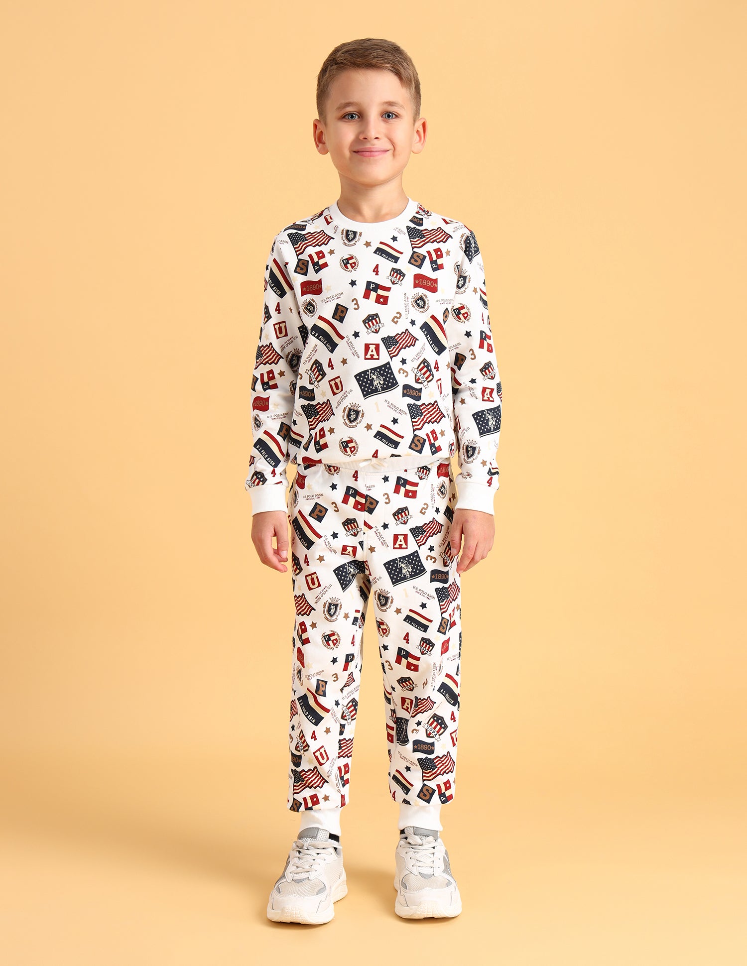 Boys Mid Rise Cotton Track Pants Ecru - U.S. Polo Assn. India | Large