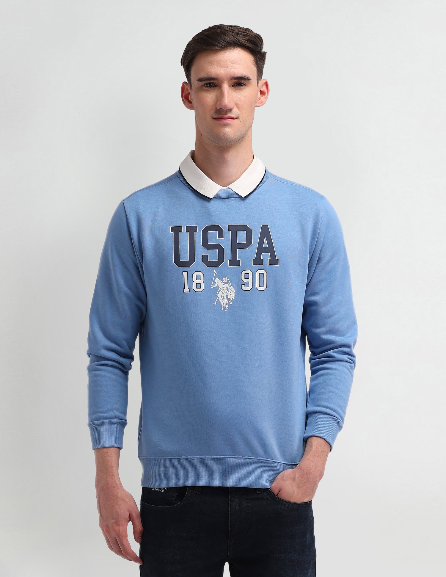 Crew Neck Brand Printed Sweatshirt Blue - U.S. Polo Assn. India | Large