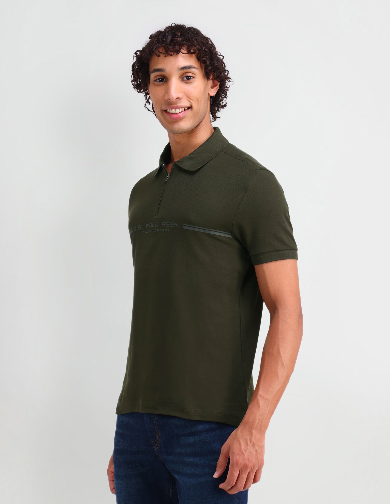 Brand Printed Muscle Fit Polo Shirt Olive - U.S. Polo Assn. India | Large