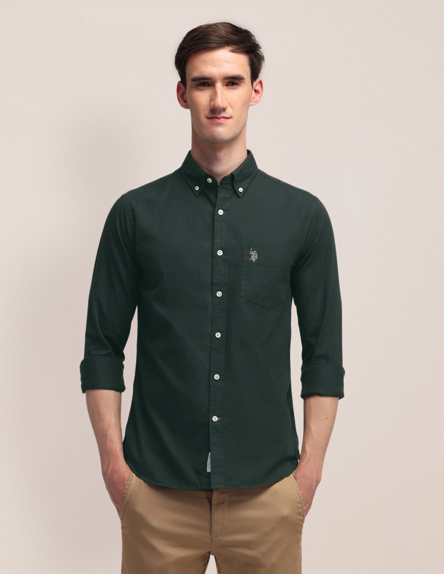 Solid Tailored Fit Shirt Olive - U.S. POLO ASSN. | Large