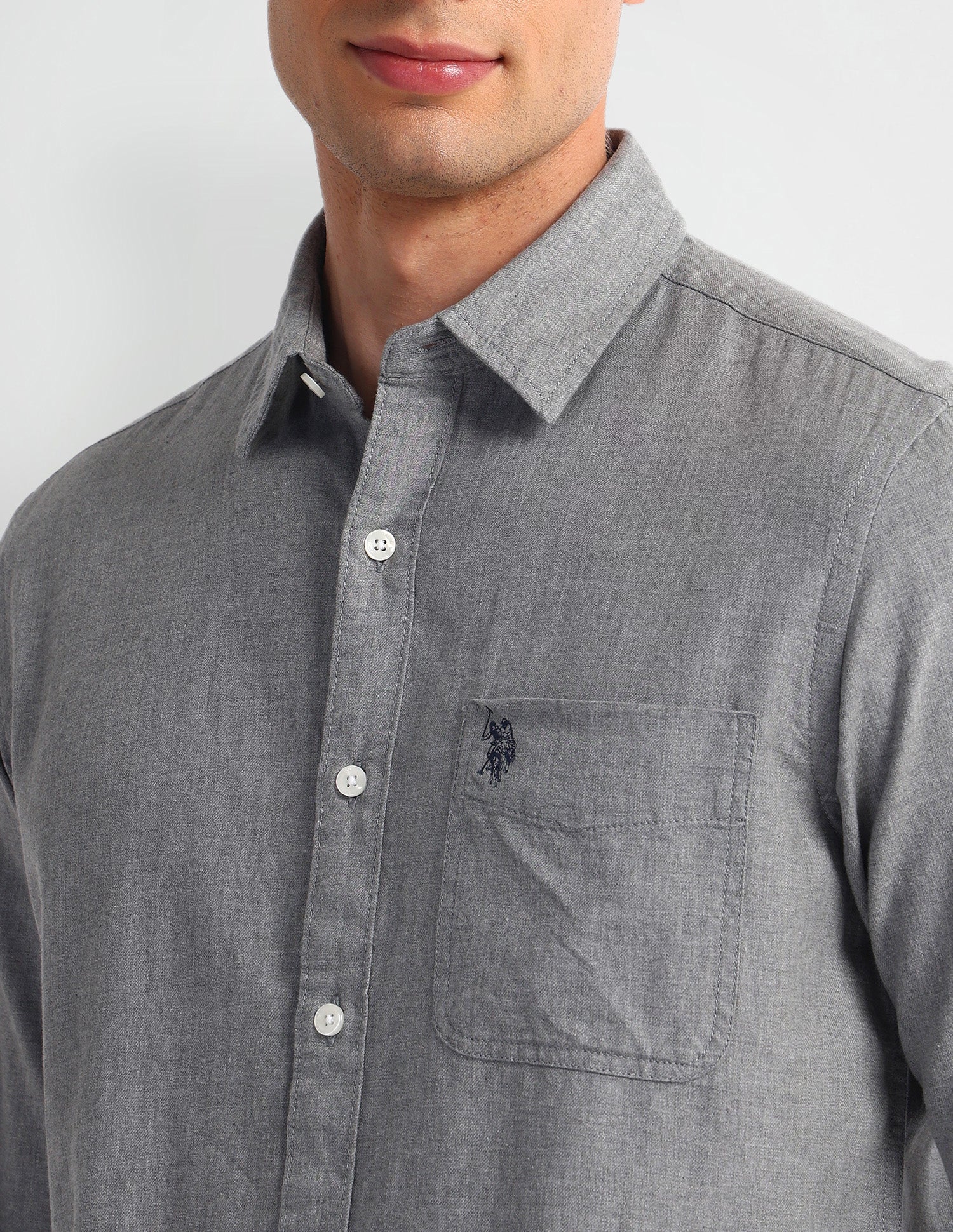 Solid Slim Fit Shirt Grey - U.S. Polo Assn. India | Large