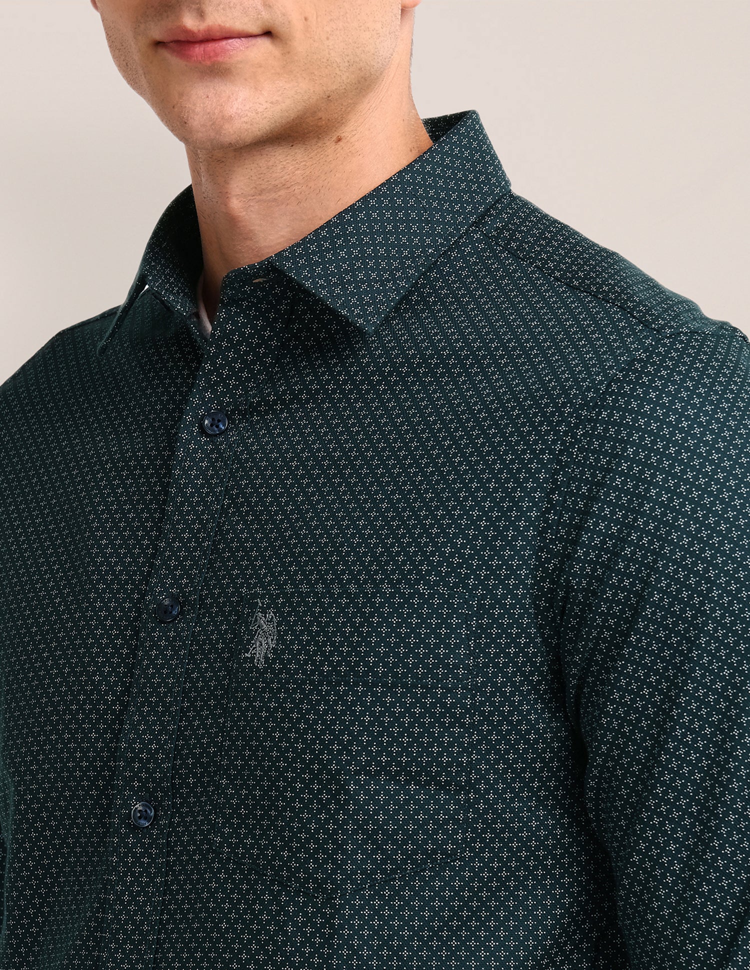 All-over Regular Fit Shirt Dark-Green - U.S. Polo Assn. India | Large