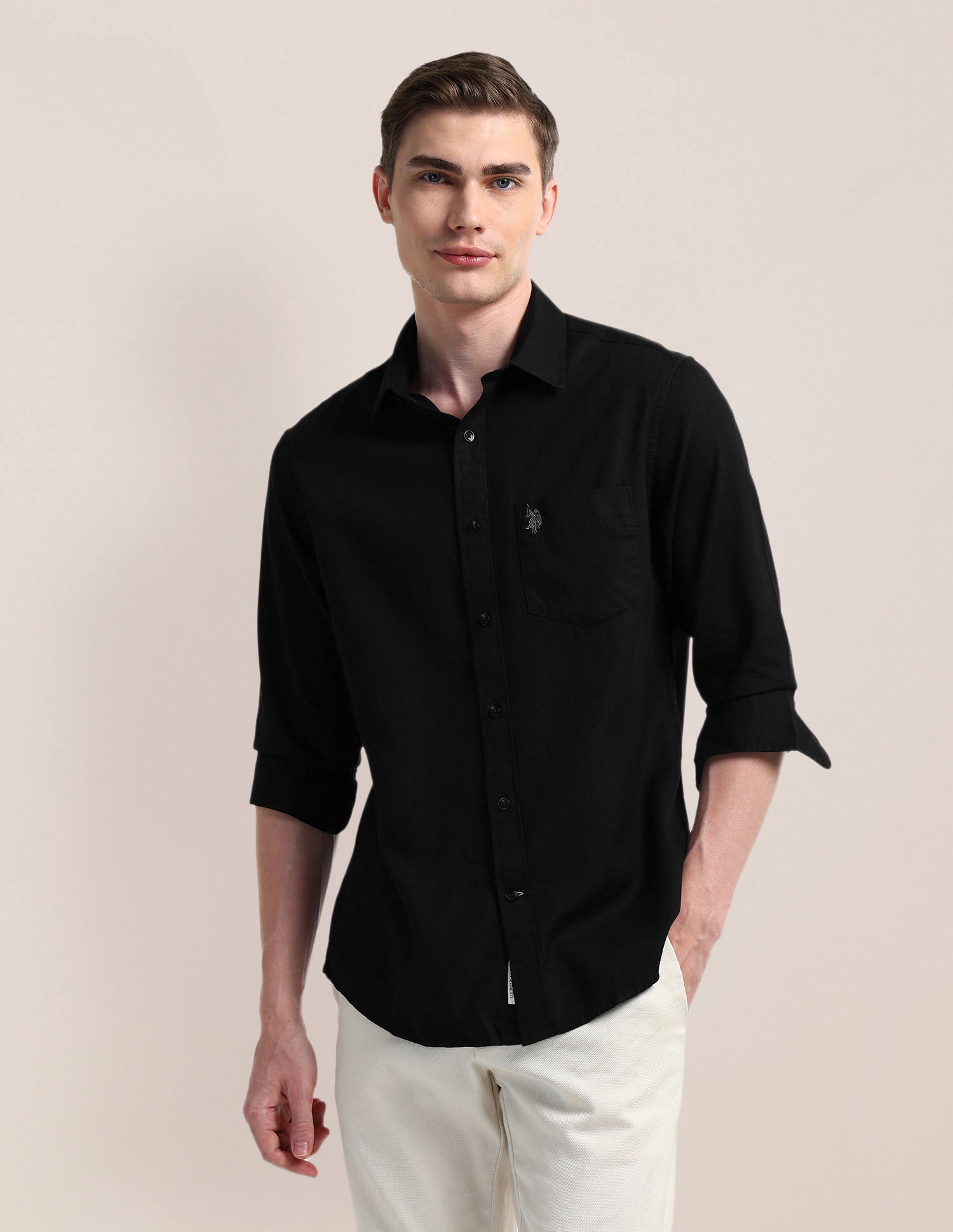 Solid Regular Fit Formal Shirt Black - U.S. Polo Assn. India | Large