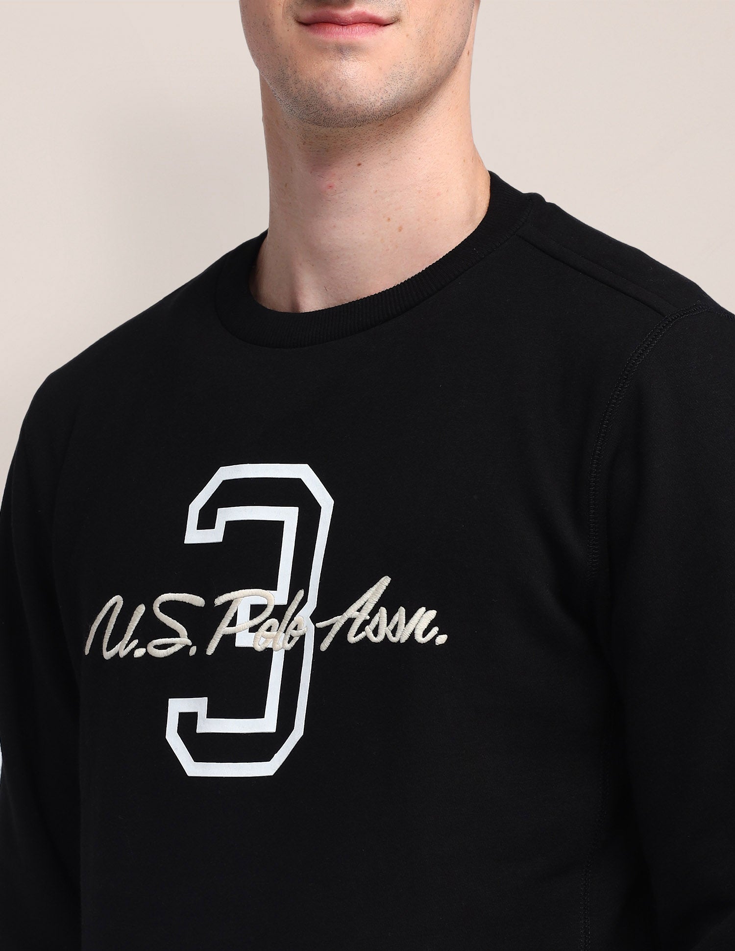 Crew Neck Typographic Sweatshirt Black - U.S. Polo Assn. India | Large