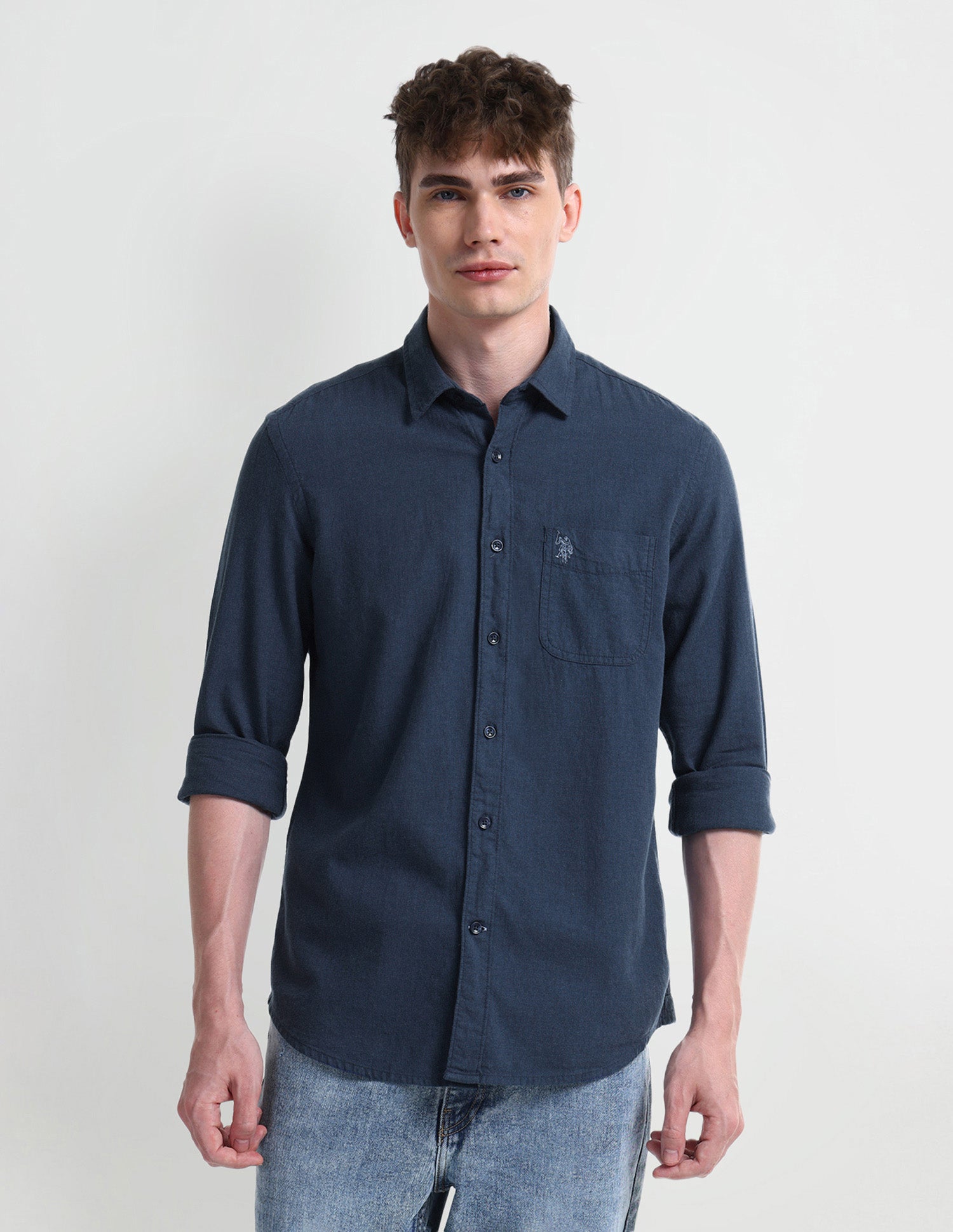 Solid Slim Fit Shirt Navy - U.S. Polo Assn. India | Large