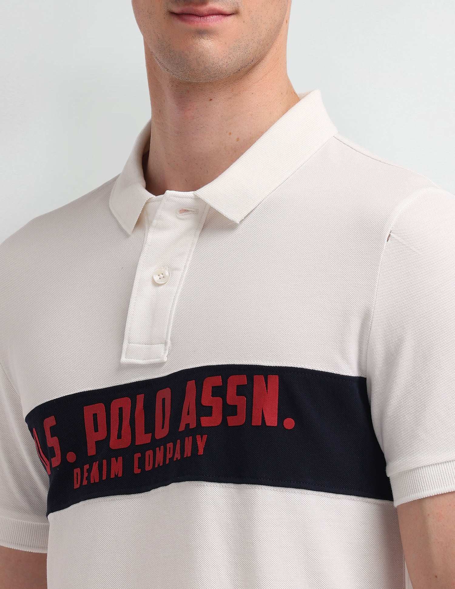 Brand Printed Muscle Fit Polo Shirt Uspa Ivory - U.S. Polo Assn. India | Large