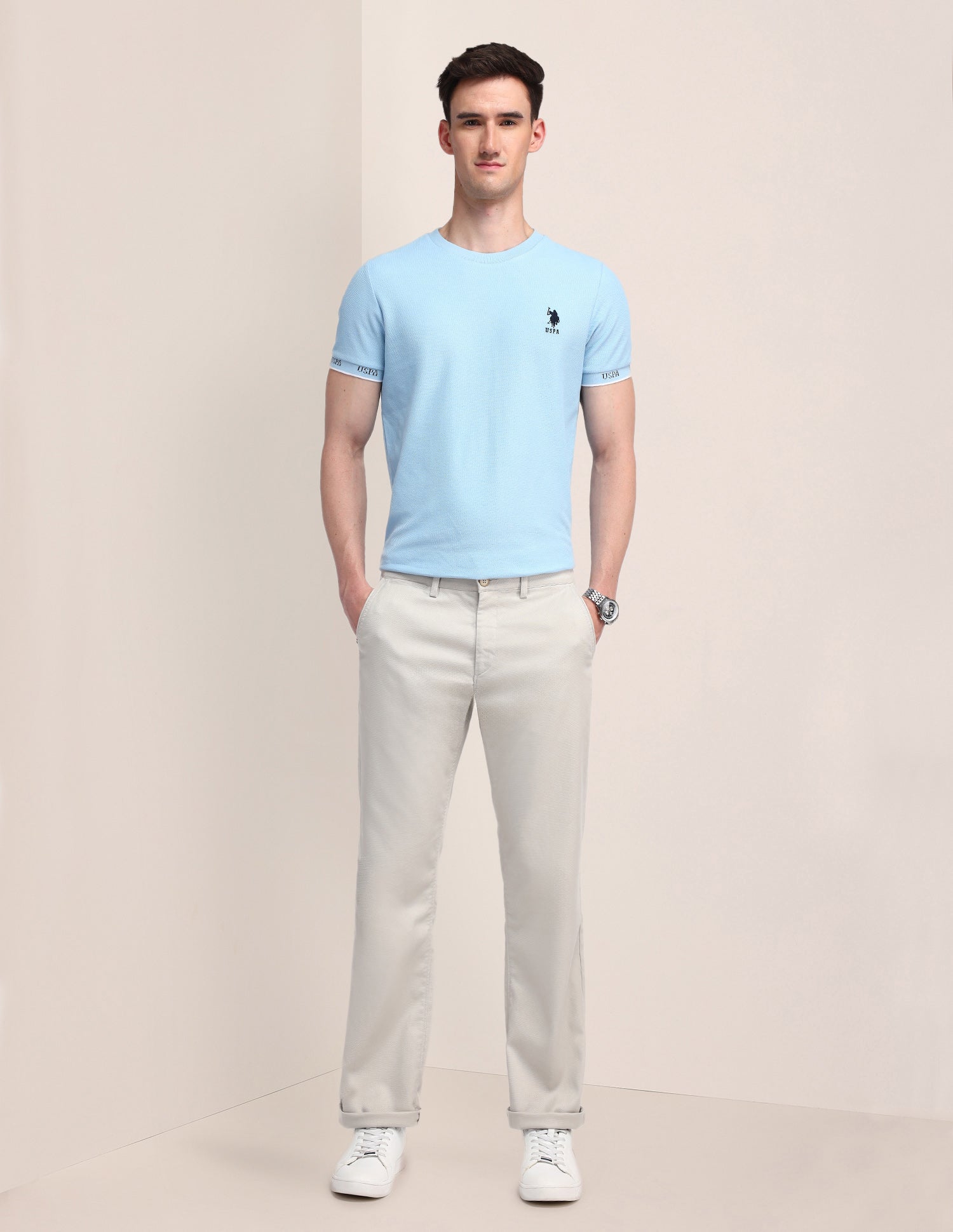 Riley Straight Fit Twill Trousers Stone - U.S. POLO ASSN. | Large