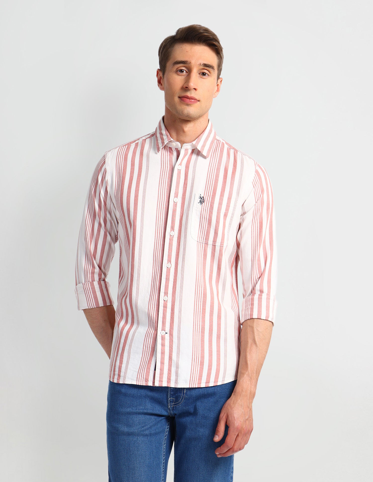 Vertical Striped Slim Fit Shirt Red - U.S. Polo Assn. India | Large