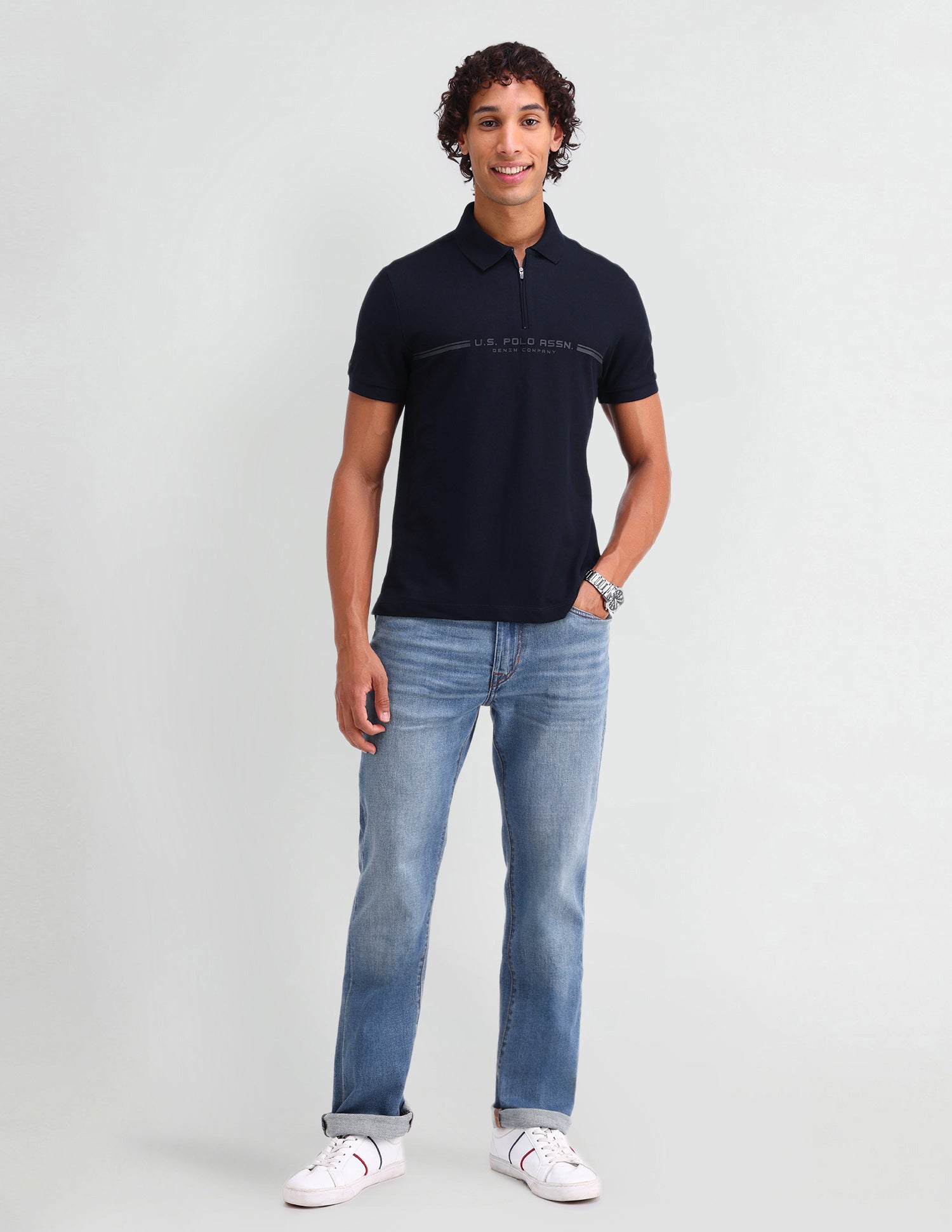 Brand Printed Muscle Fit Polo Shirt Navy - U.S. POLO ASSN. | Large