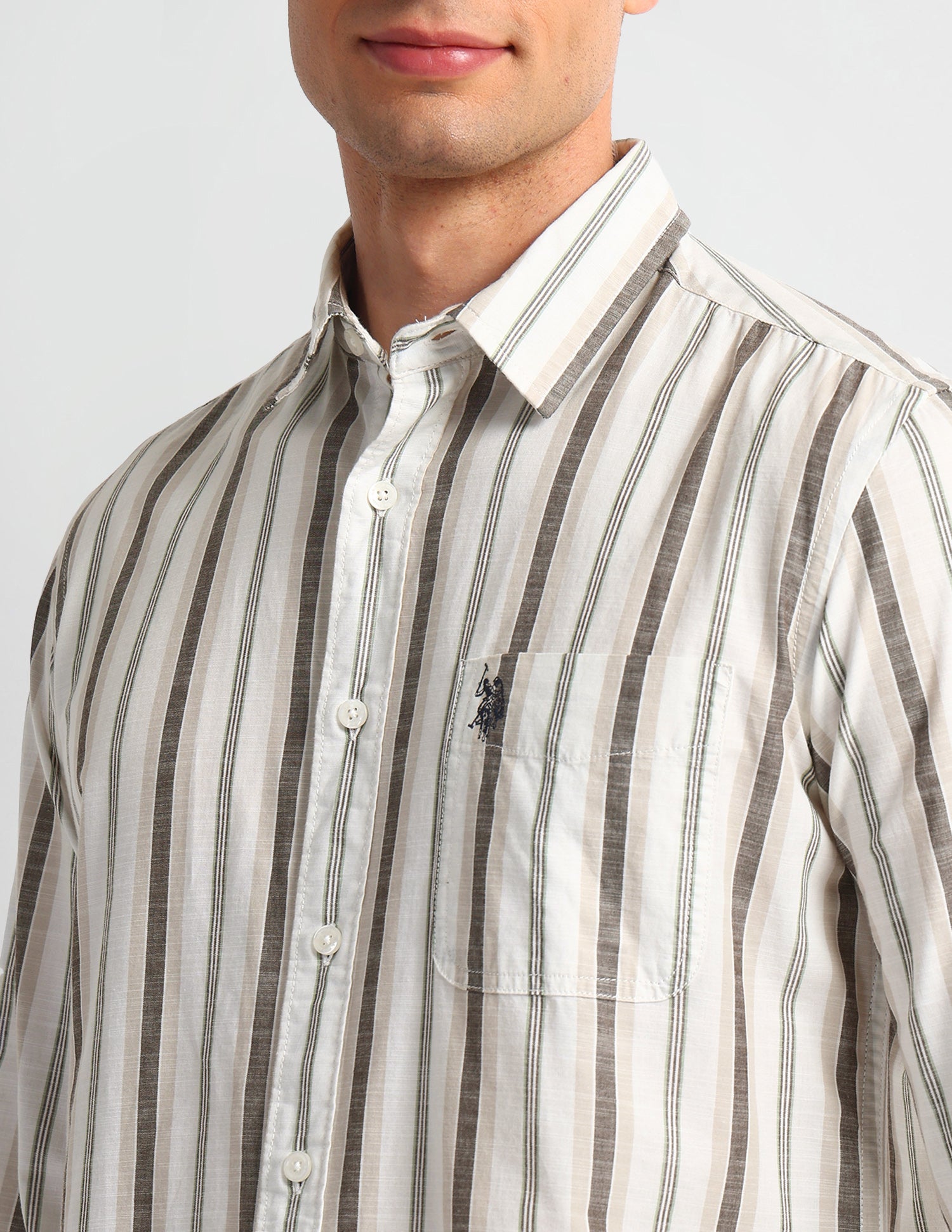 Vertical Striped Slim Fit Shirt Dark-Brown - U.S. Polo Assn. India | Large