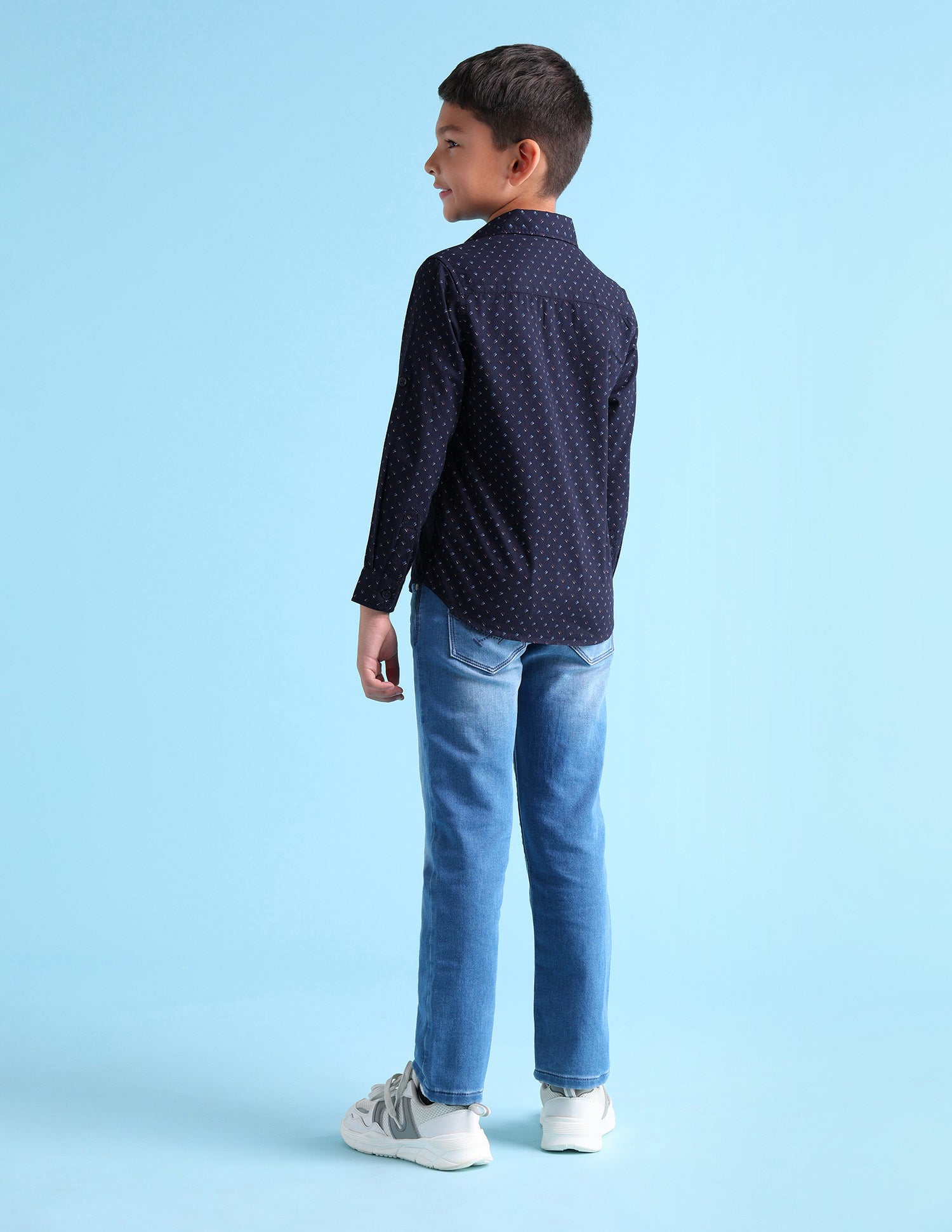 Boys Regular Fit Twill Weave All-Over Shirt Navy - U.S. POLO ASSN. | Large