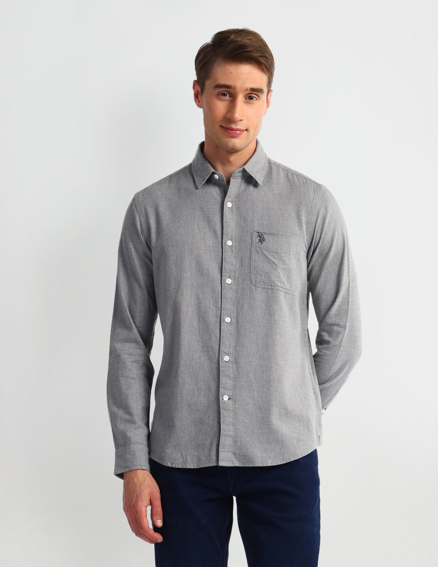 Solid Slim Fit Shirt Grey - U.S. Polo Assn. India | Large
