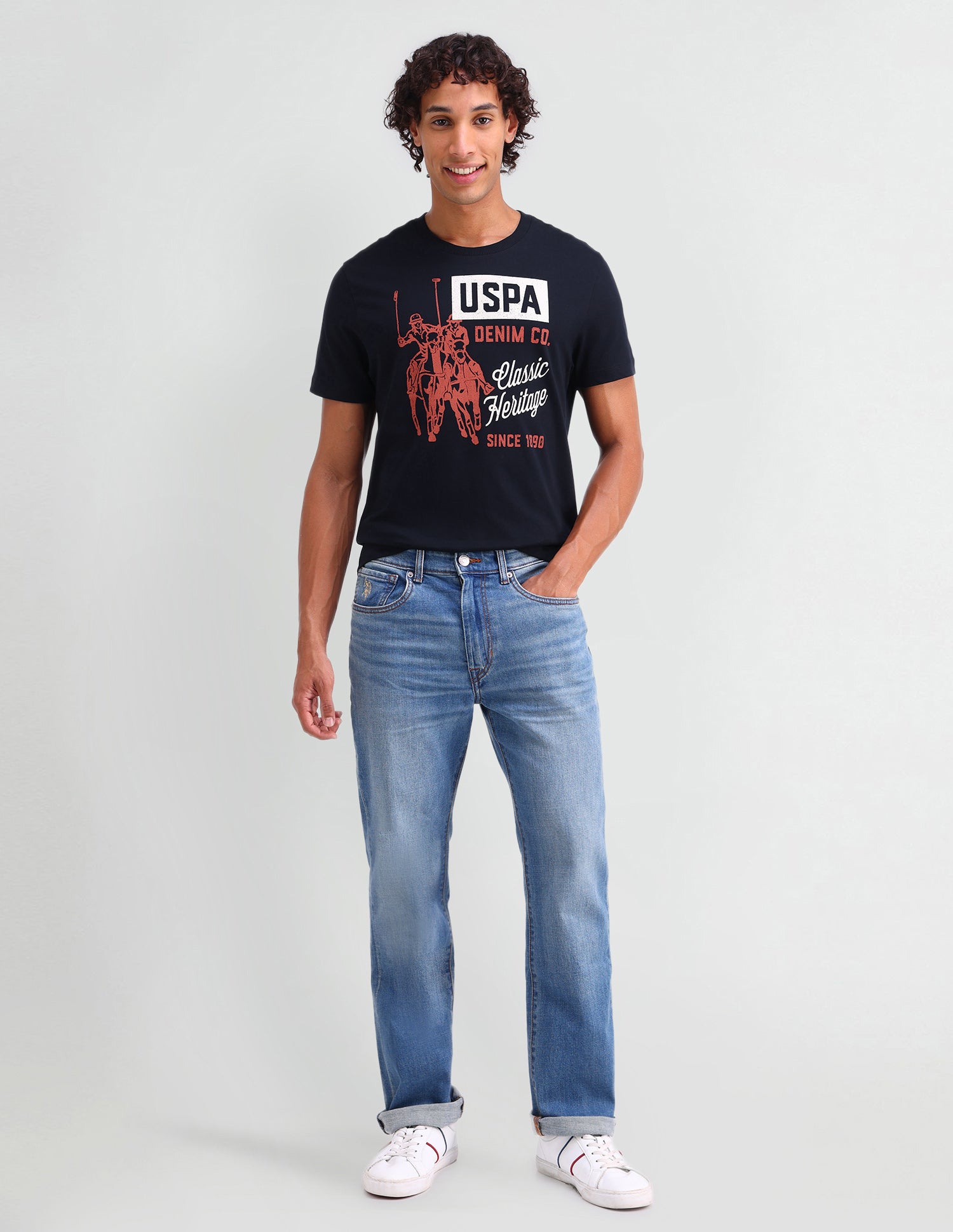 Graphic Printed Muscle Fit T-Shirt Navy - U.S. Polo Assn. India | Large