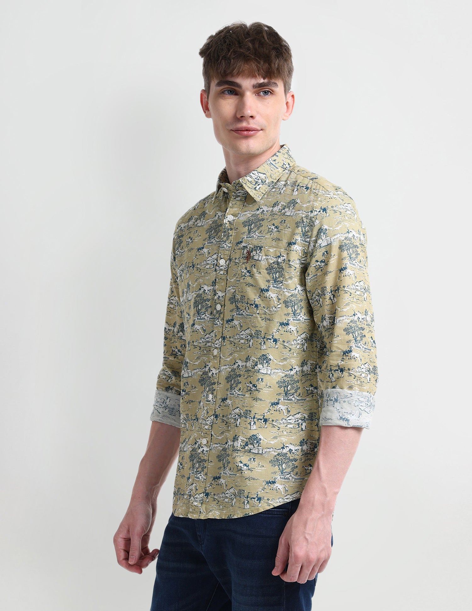 All-over Slim Fit Shirt Khaki - U.S. Polo Assn. India | Large