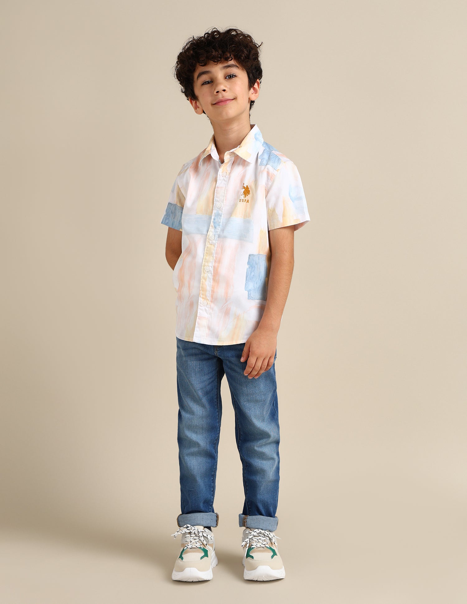 Boys Straight Fit Abstract Printed Shirt Yellow - U.S. Polo Assn. India | Large