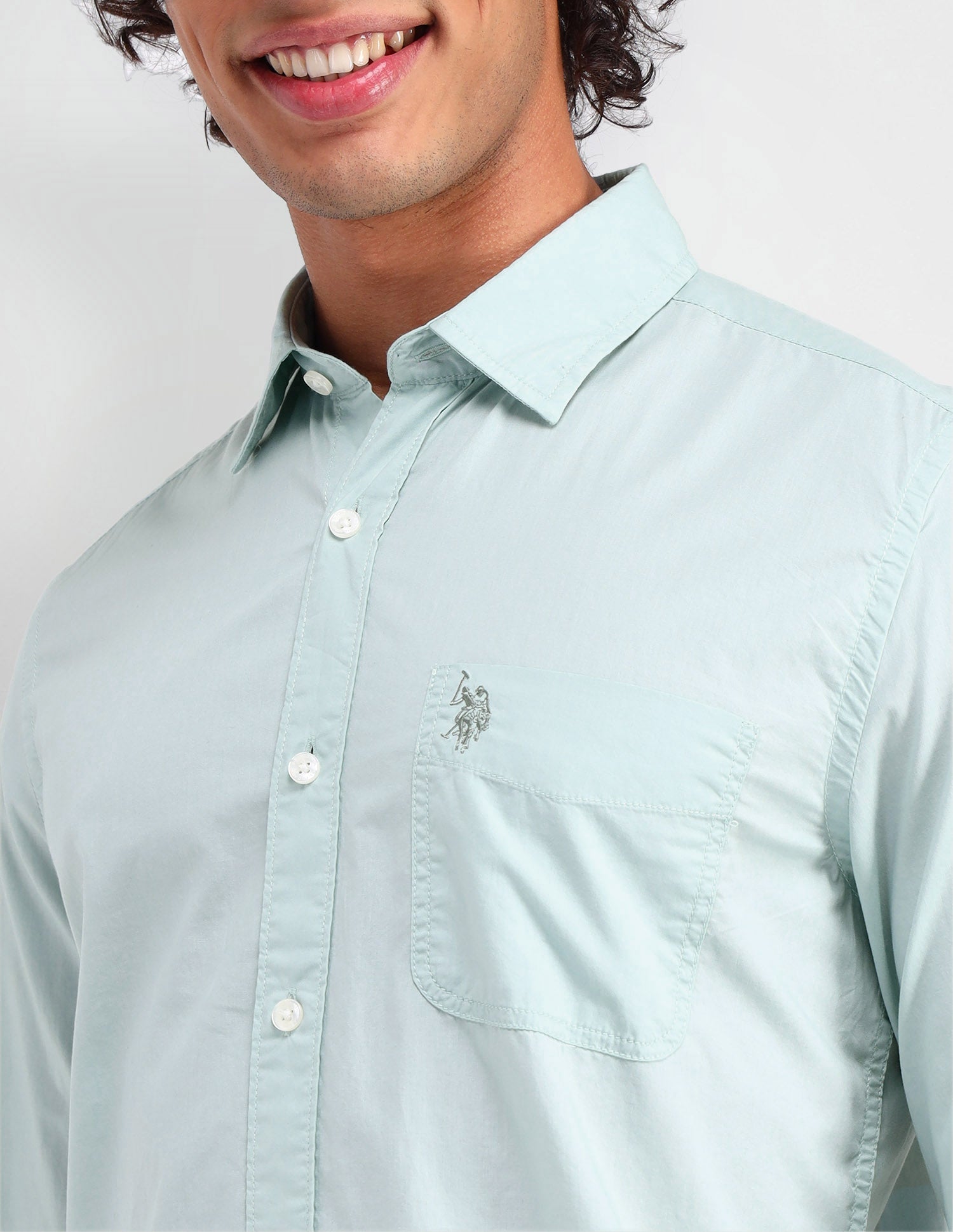 Solid Slim Fit Shirt Light Green - U.S. Polo Assn. India | Large
